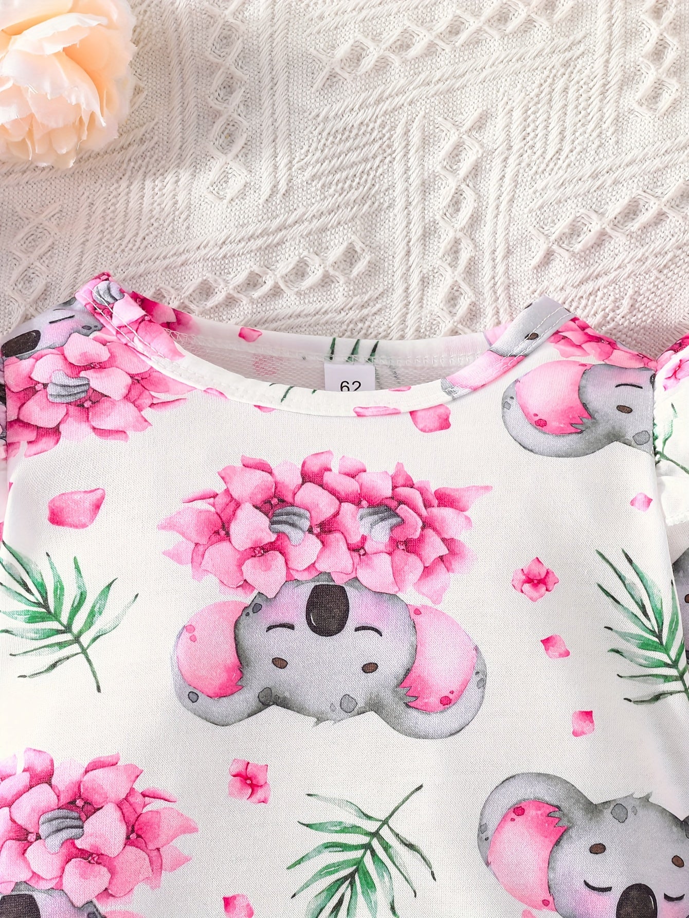 Newborn Baby New Cute Cartoon Animal Koala Allover  Print Bodysuit + Headband Two-piece Set For Baby Girls