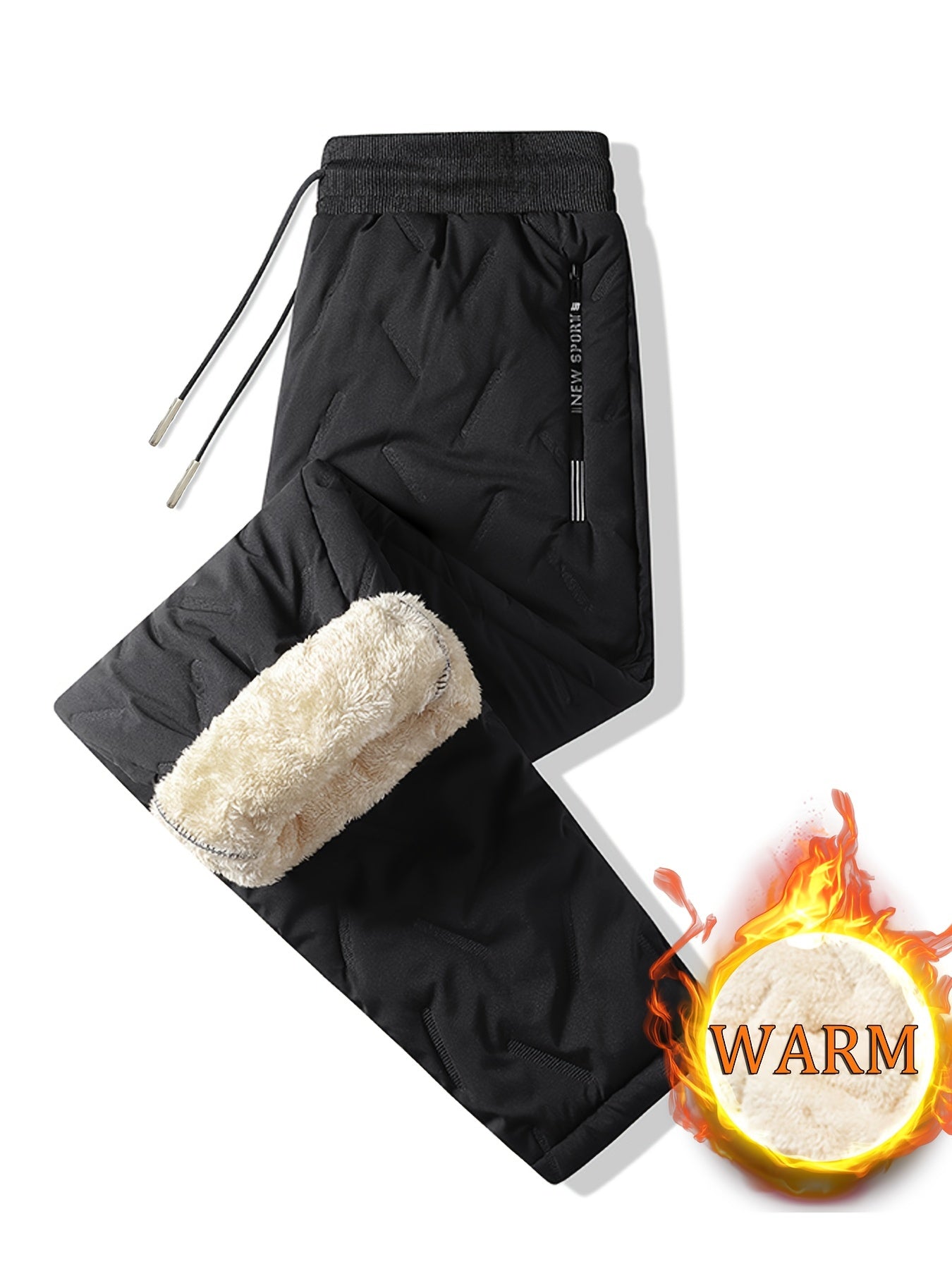 Warm Fleece Joggers, Men's Casual Loose Fit Waist Drawstring Pants For Fall Winter Outdoor Activities