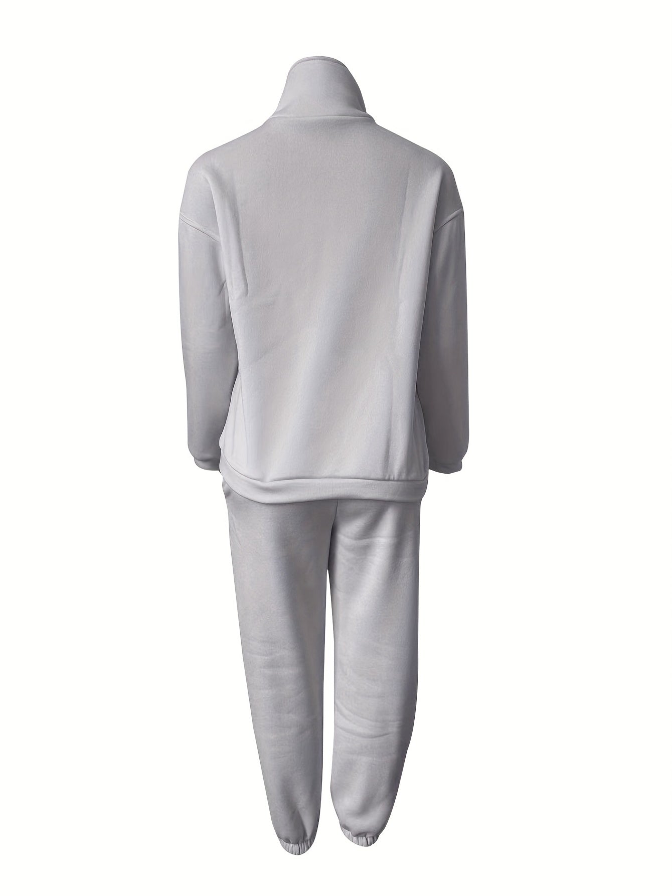 Casual Matching Two-piece Set, Zip Up Sweatshirt  & Solid Sweatpants Outfits, Women's Clothing