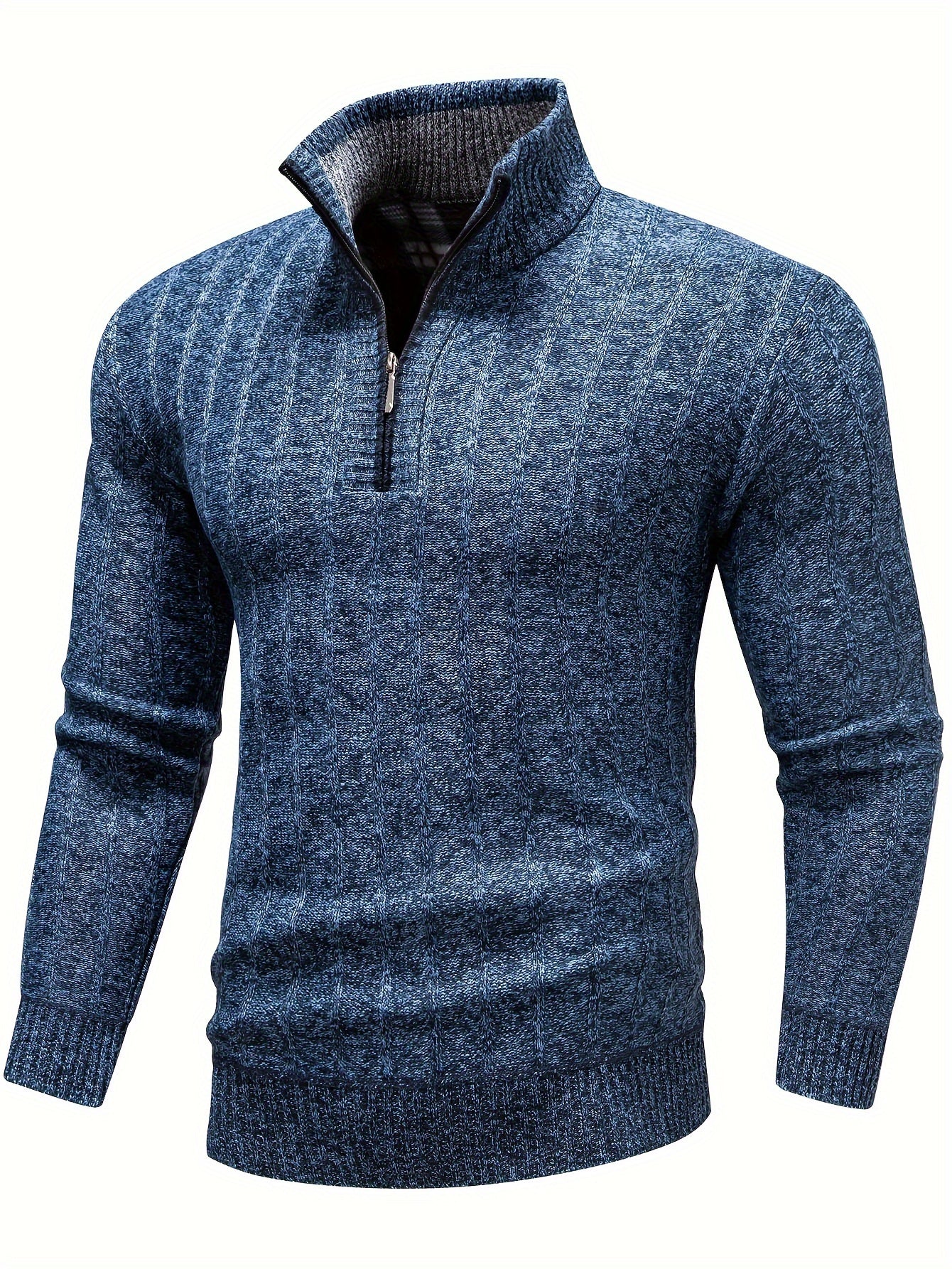 Father's Day Gift  2023 Turtle Neck& Stand Collar Knitted Sweater, Men's Casual Warm Mid Stretch Herringbone Pullover Sweater For Spring Fall