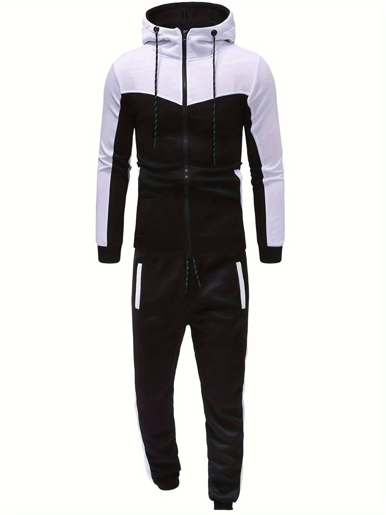 Color Block Classic Men's Athletic 2Pcs Tracksuit Set Casual Full-Zip Sweatsuits Long Sleeve Hoodie And Jogging Pants Set For Gym  Workout Running