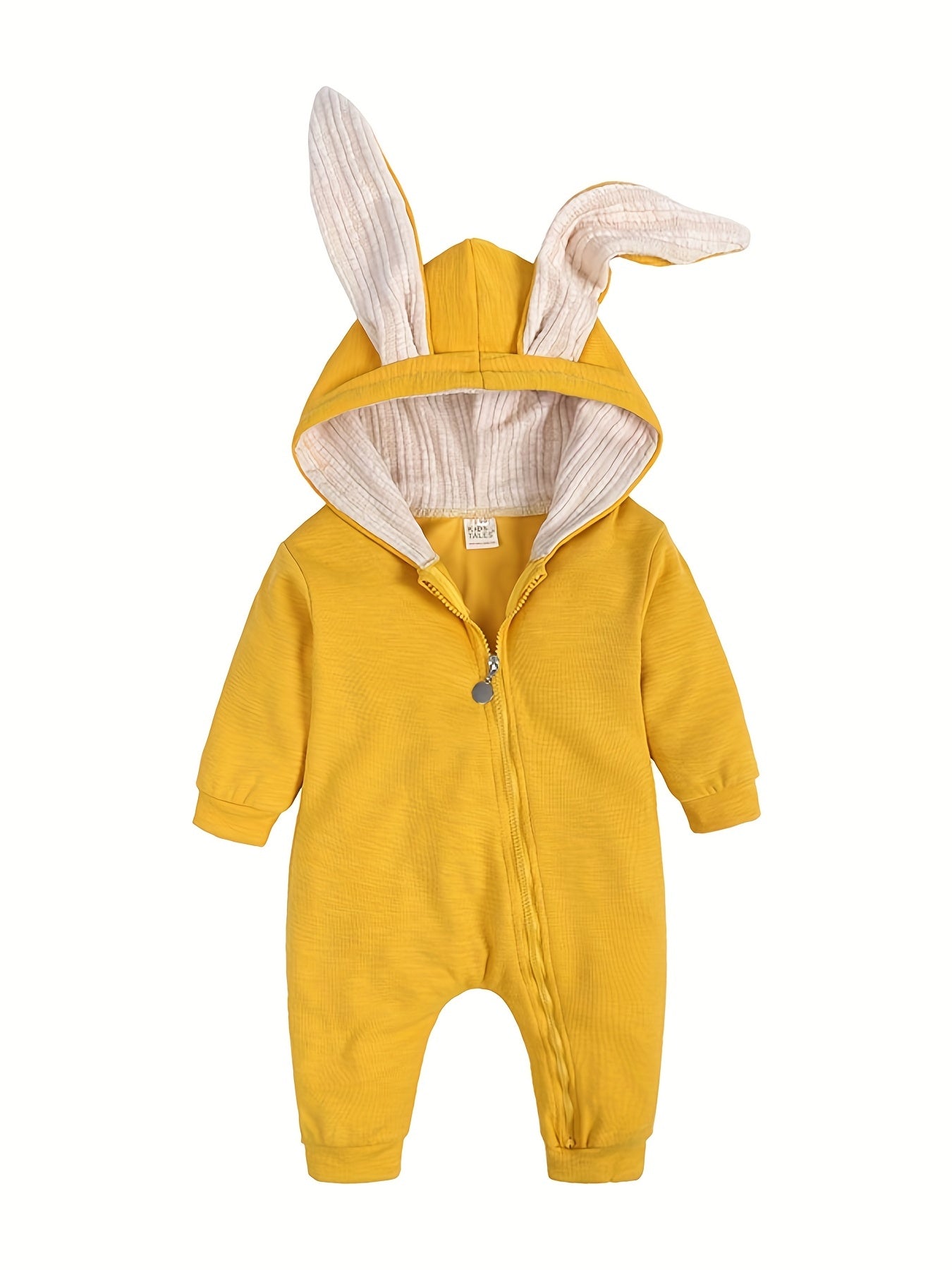 Newborn Baby Long Sleeve Hooded Zipper Jumpsuit With 3D Bunny Ears Kids Clothes