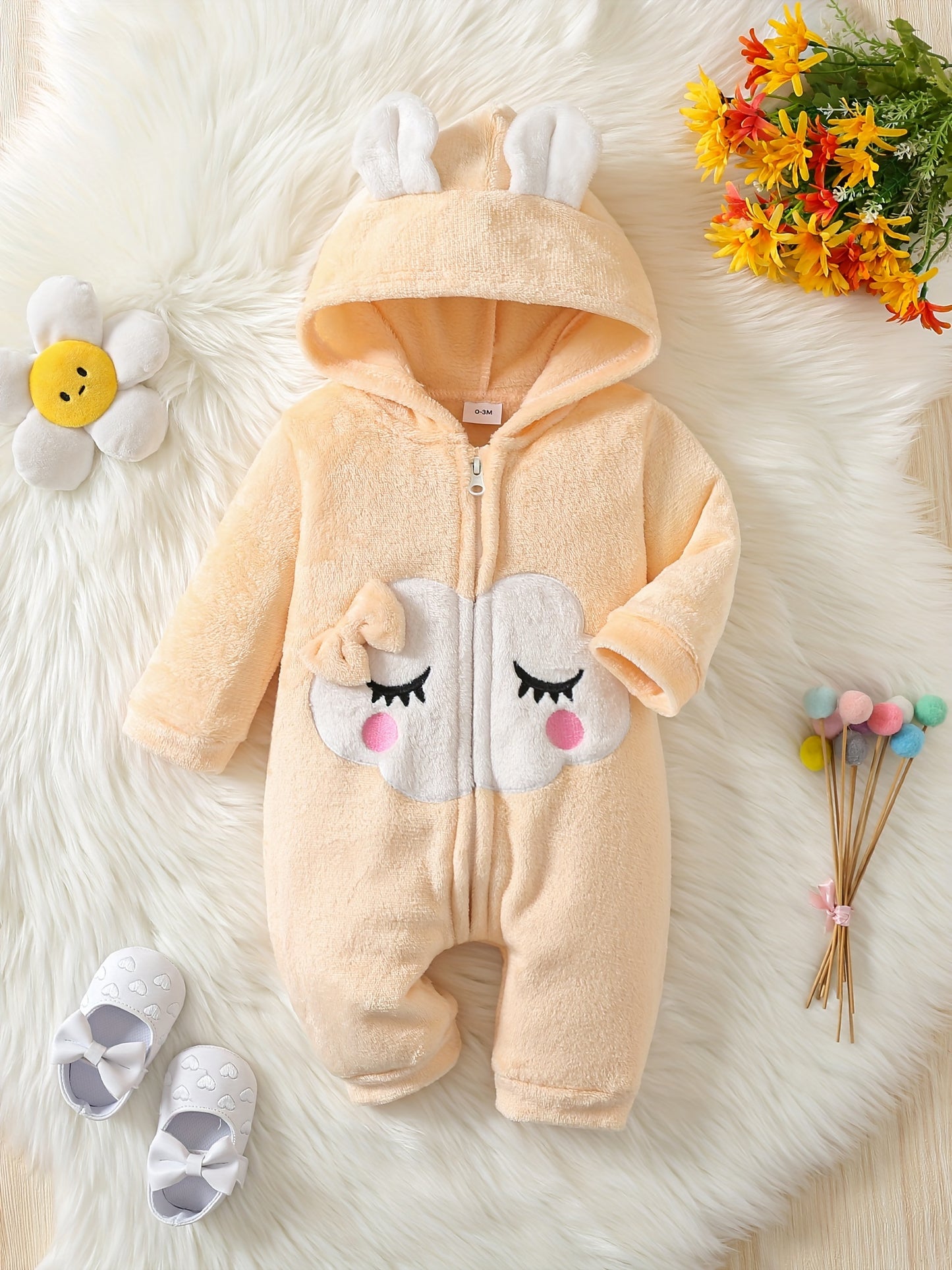Girls Onesie Autumn And Winter Flannel Cloud Embroidery Cute Baby Romper Infant Baby Warm Creeper Newborn Clothes