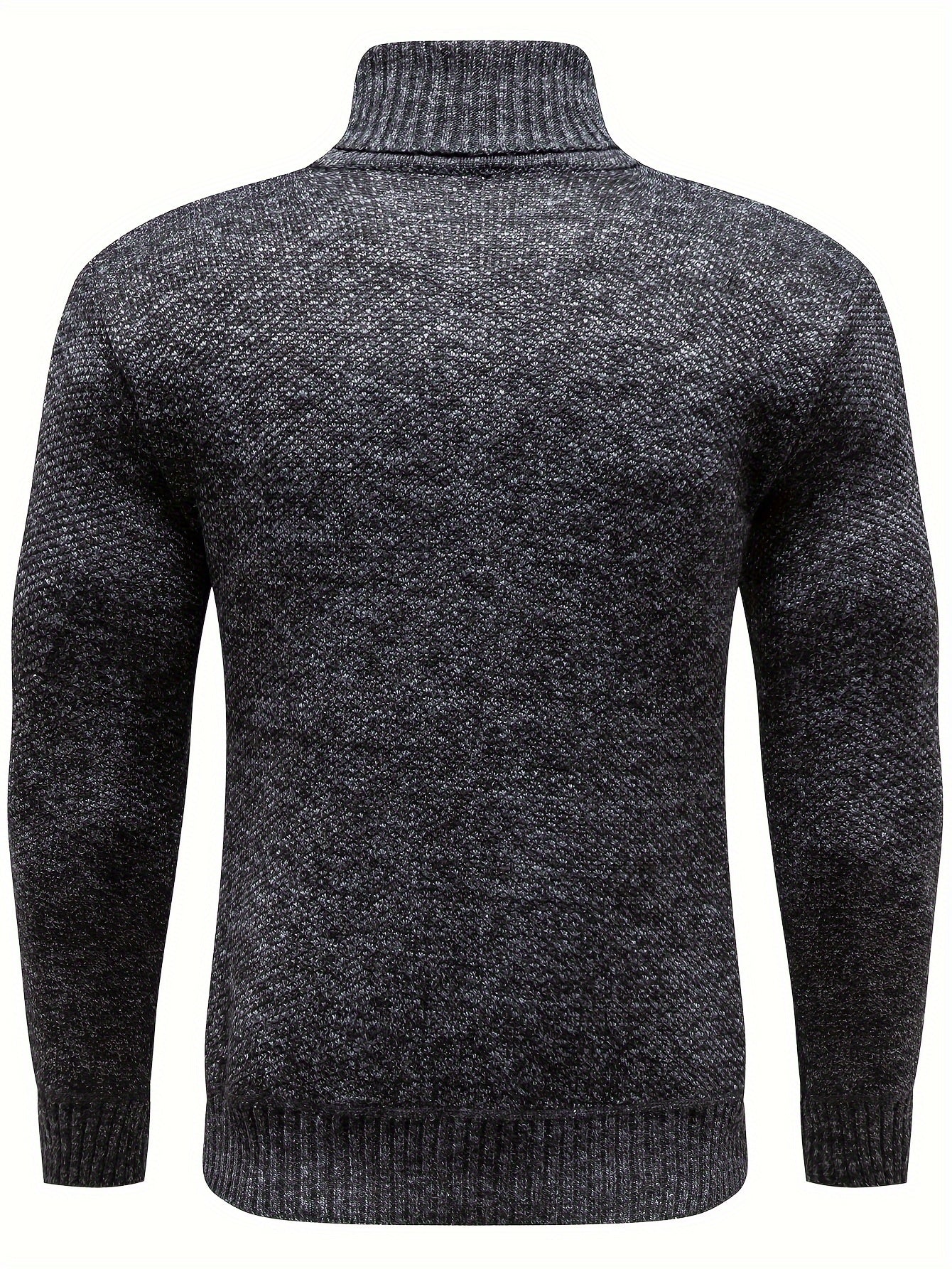 Turtle Neck Knitted Solid Sweater, Men's Casual Warm Slightly Stretch Pullover Sweater For Fall Winter