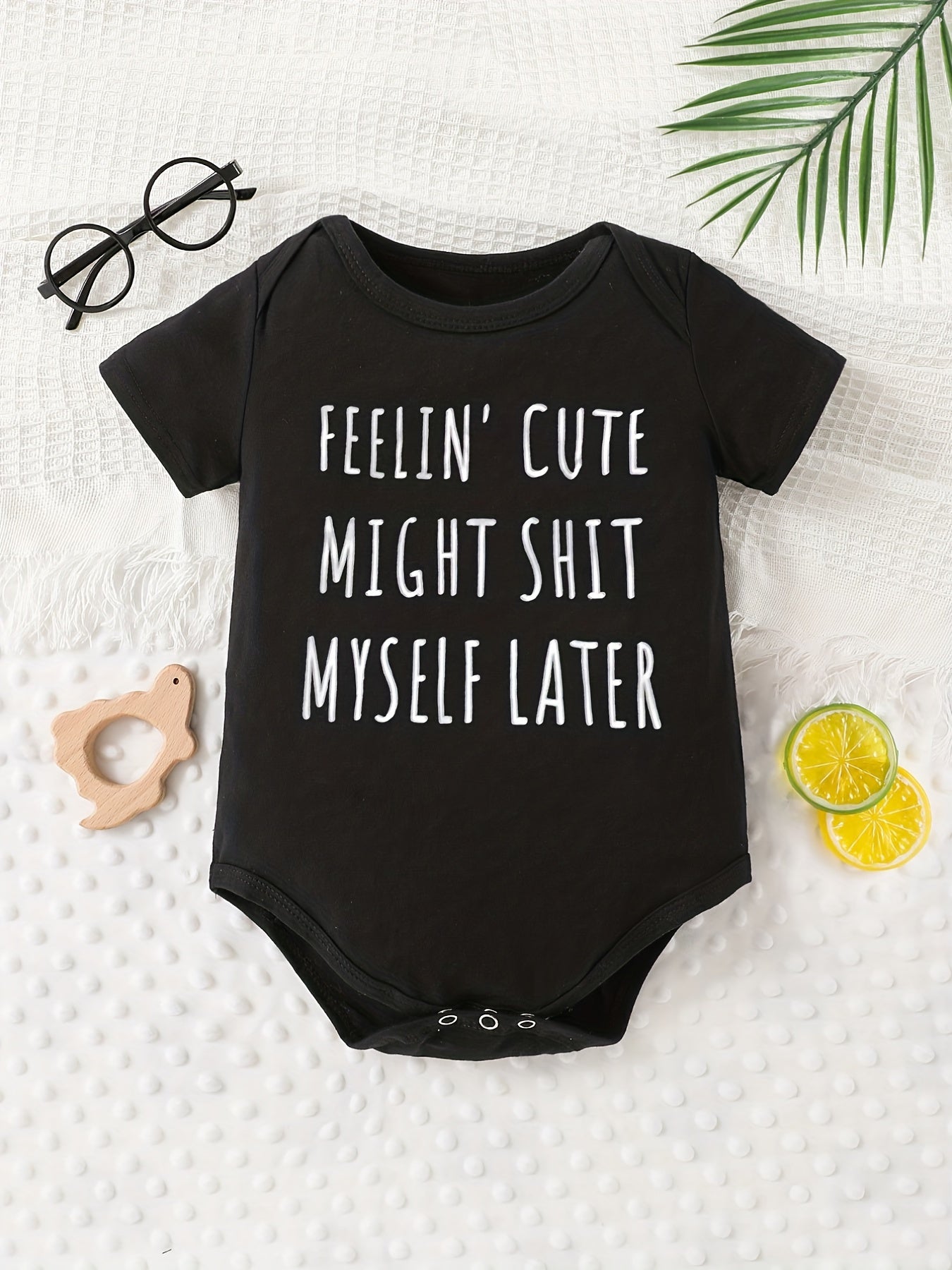 Baby Boys And Girls Casual Letter Graphic Print Short Sleeve Onesie Clothes