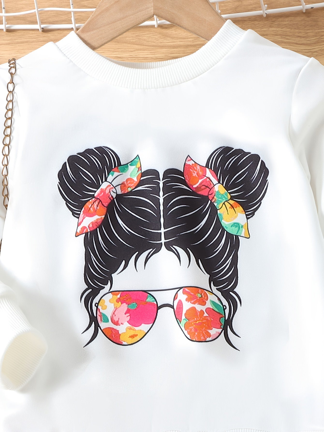 Girl's Floral Pattern Outfit 2pcs, Portrait Graphic Sweatshirt & Pants Set, Kid's Clothes For Spring Fall