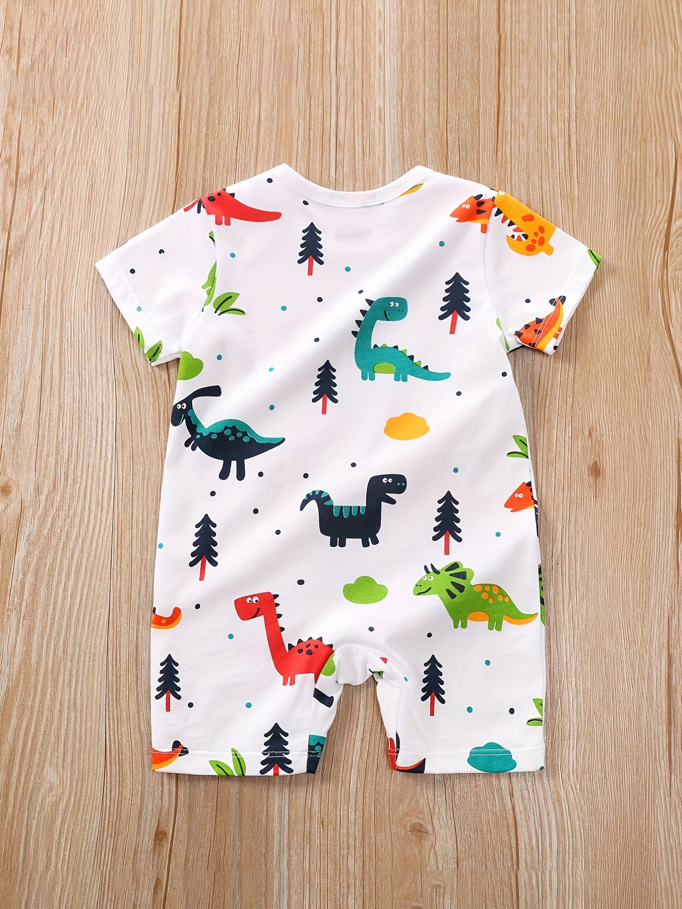 Baby Boys And Girls Cute Dinosaur Graphic Print Cotton Short Sleeve Romper Jumpsuit Clothes