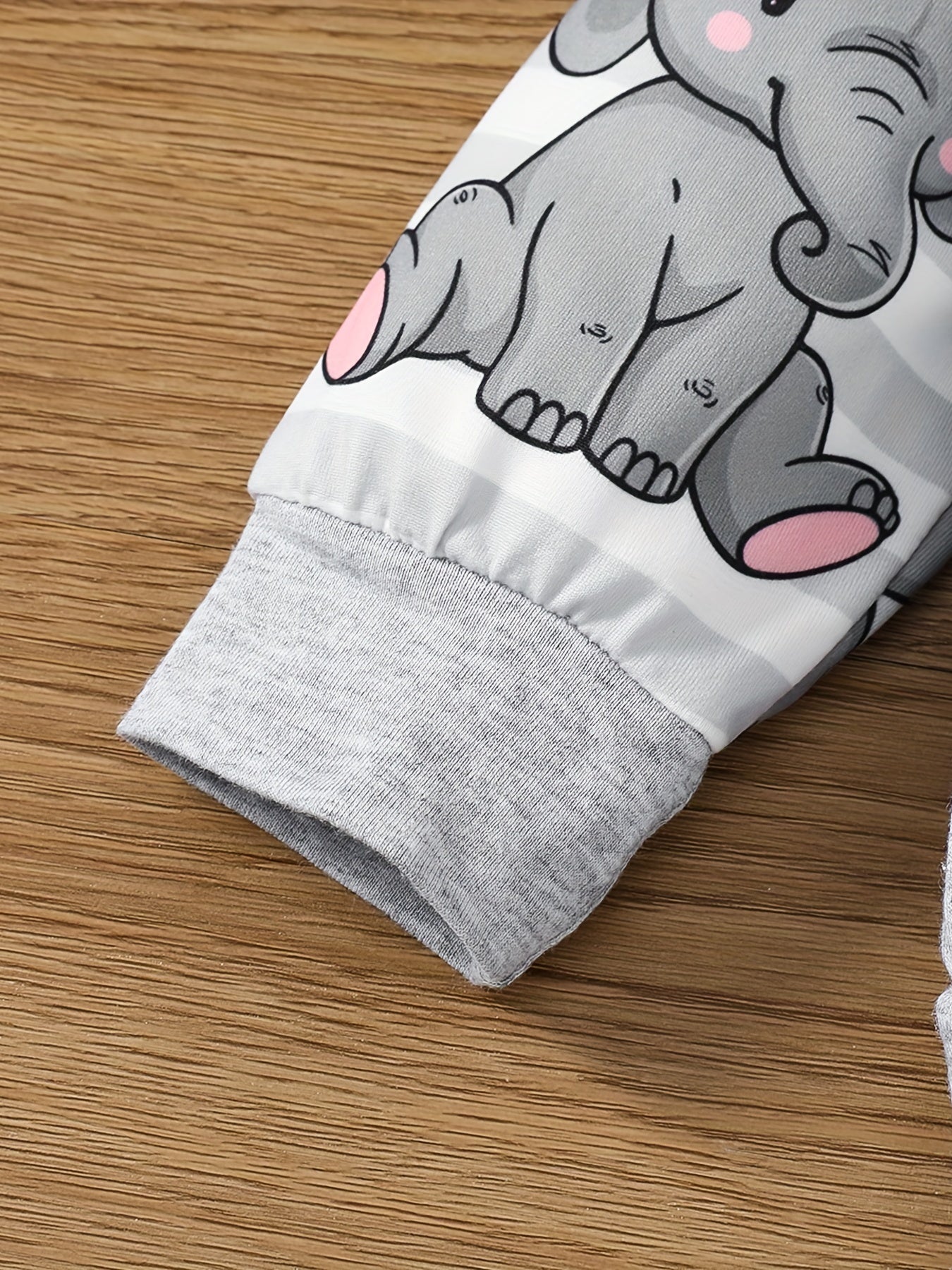 Baby Boy's Cute Elephant Cartoon Print Comfortable Long-sleeved Hooded Top + Pants Set