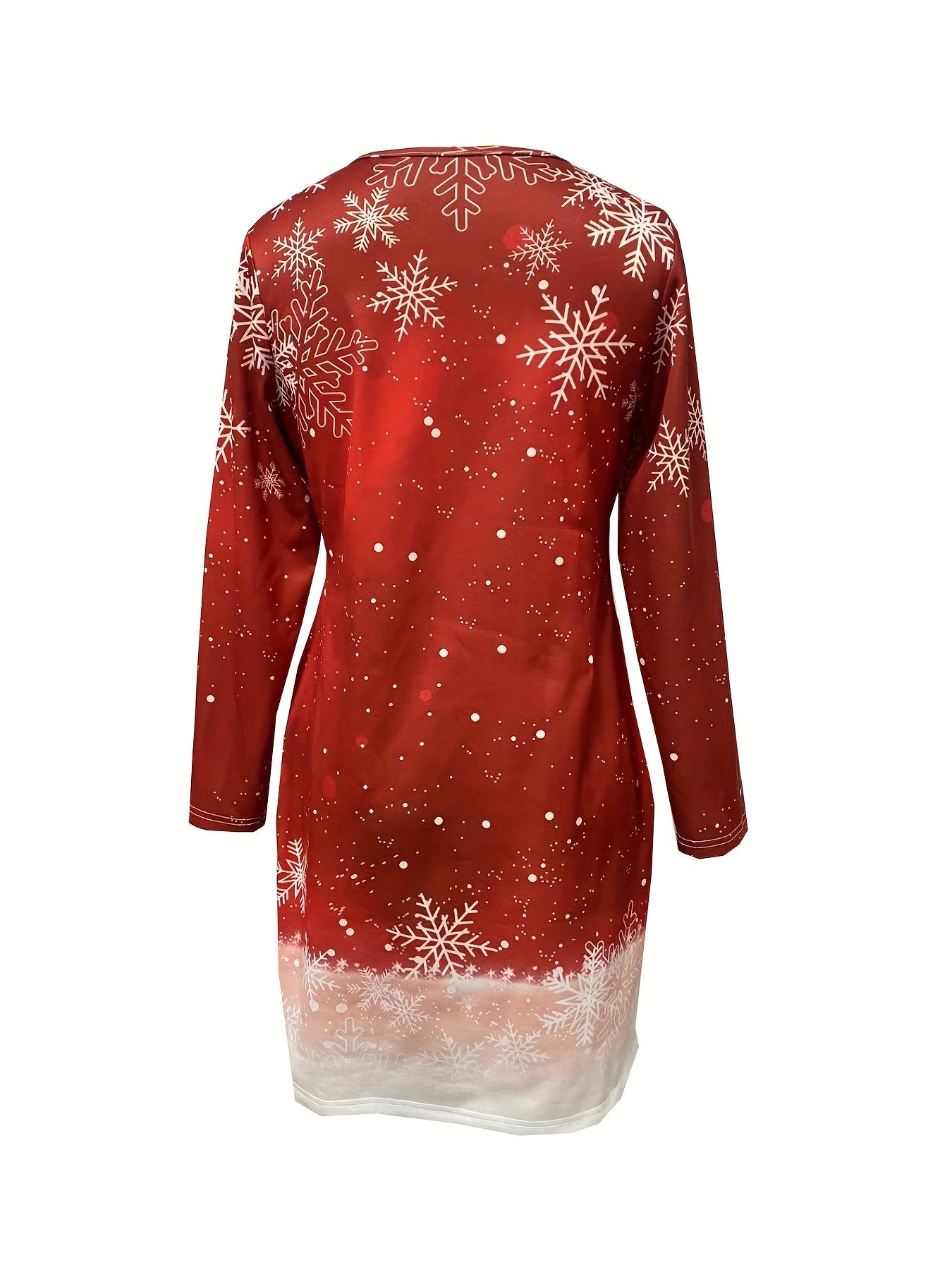 Snowman Print Long Sleeve Dress, Casual Crew Neck Dress For Spring & Fall, Women's Clothing