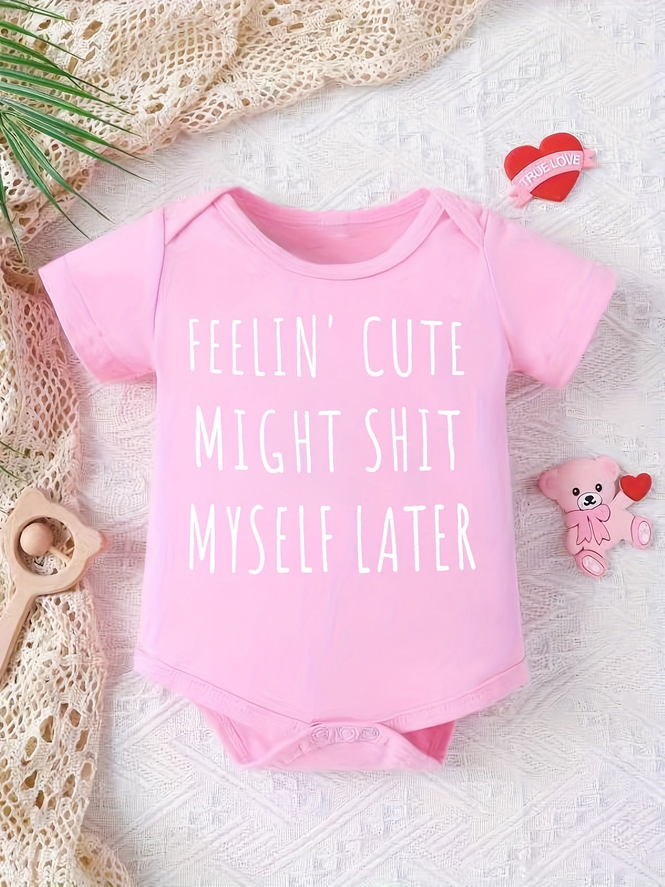 Baby Boys And Girls Casual Letter Graphic Print Short Sleeve Onesie Clothes