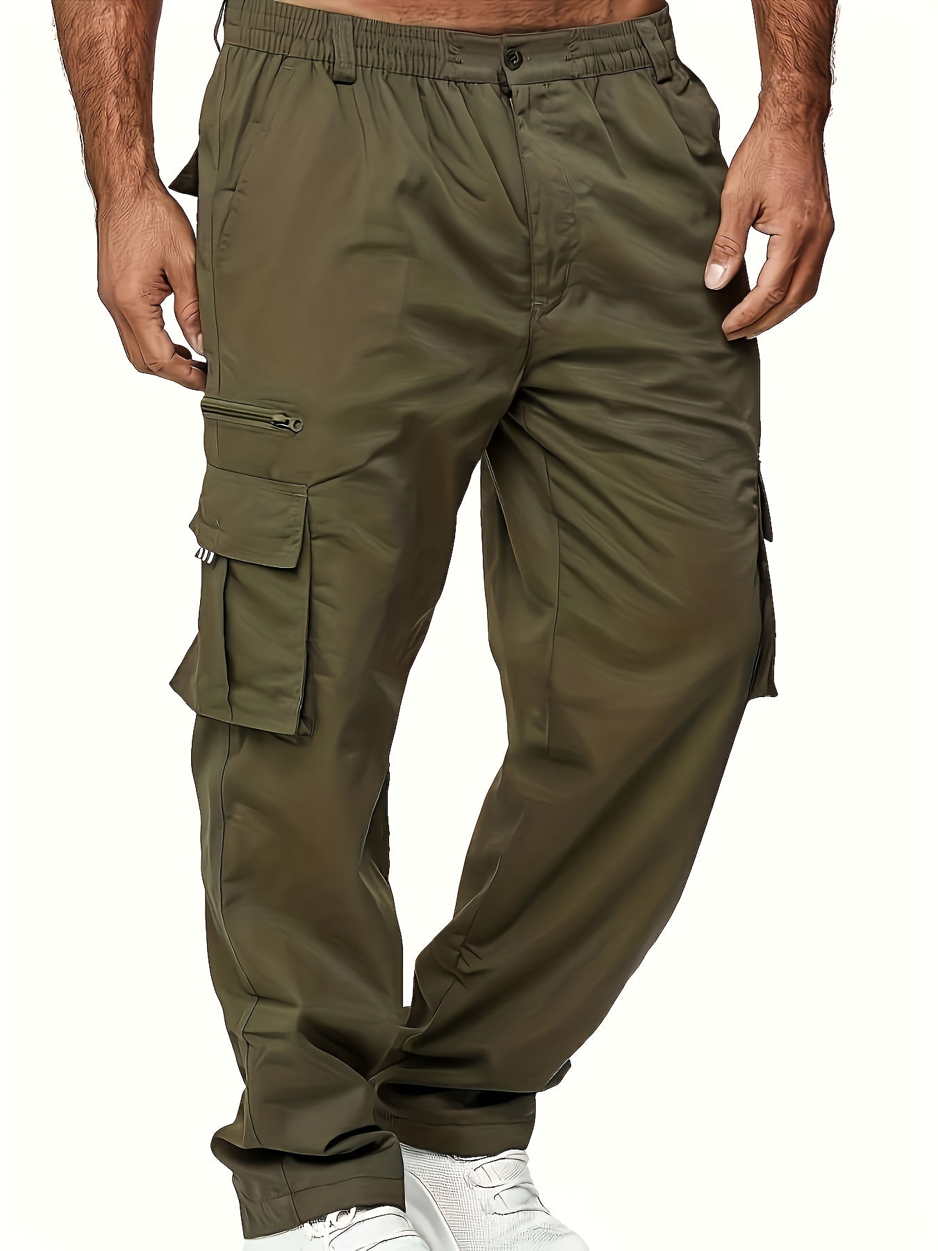 Multi Pocket Cargo Pants, Men's Casual Straight Leg Drawstring Cargo Pants/Joggers For Spring Summer Outdoor