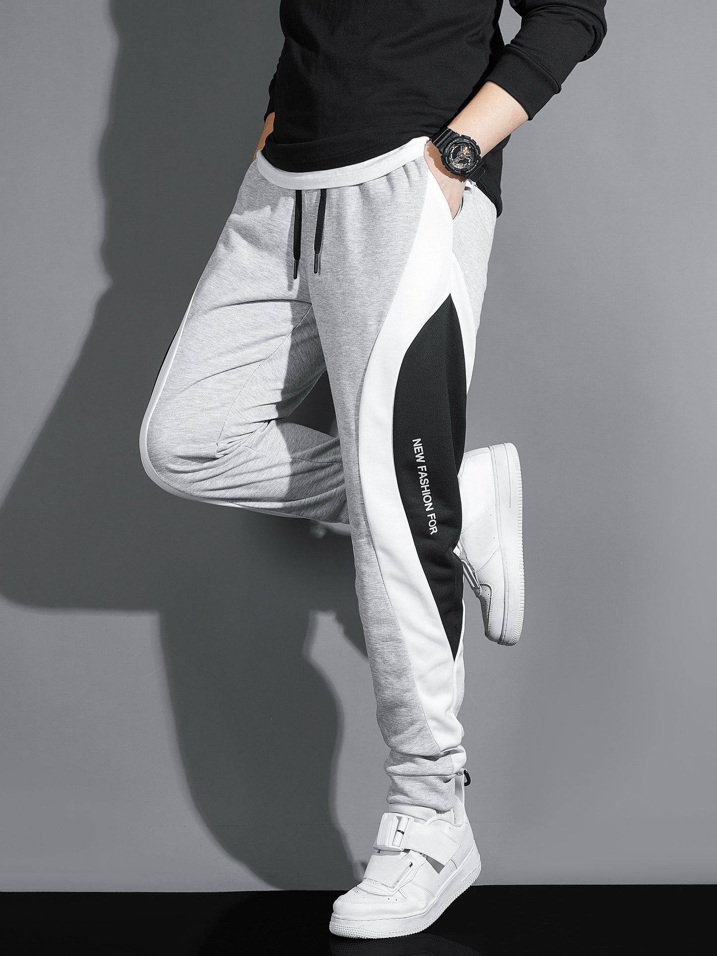 Men's Color Block Joggers, Casual Stretch Waist Drawstring Sweatpants Track Pants