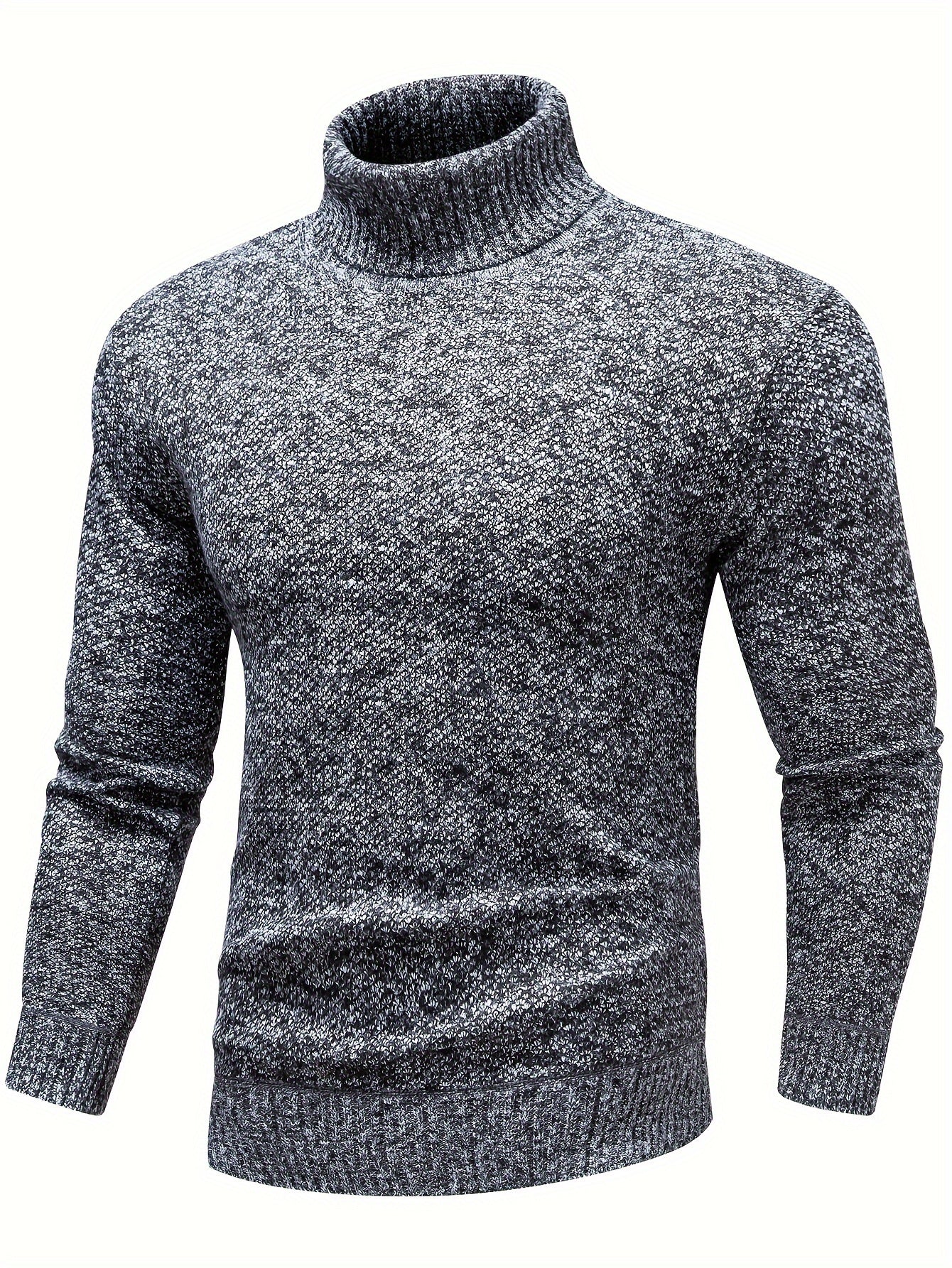 Turtle Neck Knitted Solid Sweater, Men's Casual Warm Slightly Stretch Pullover Sweater For Fall Winter