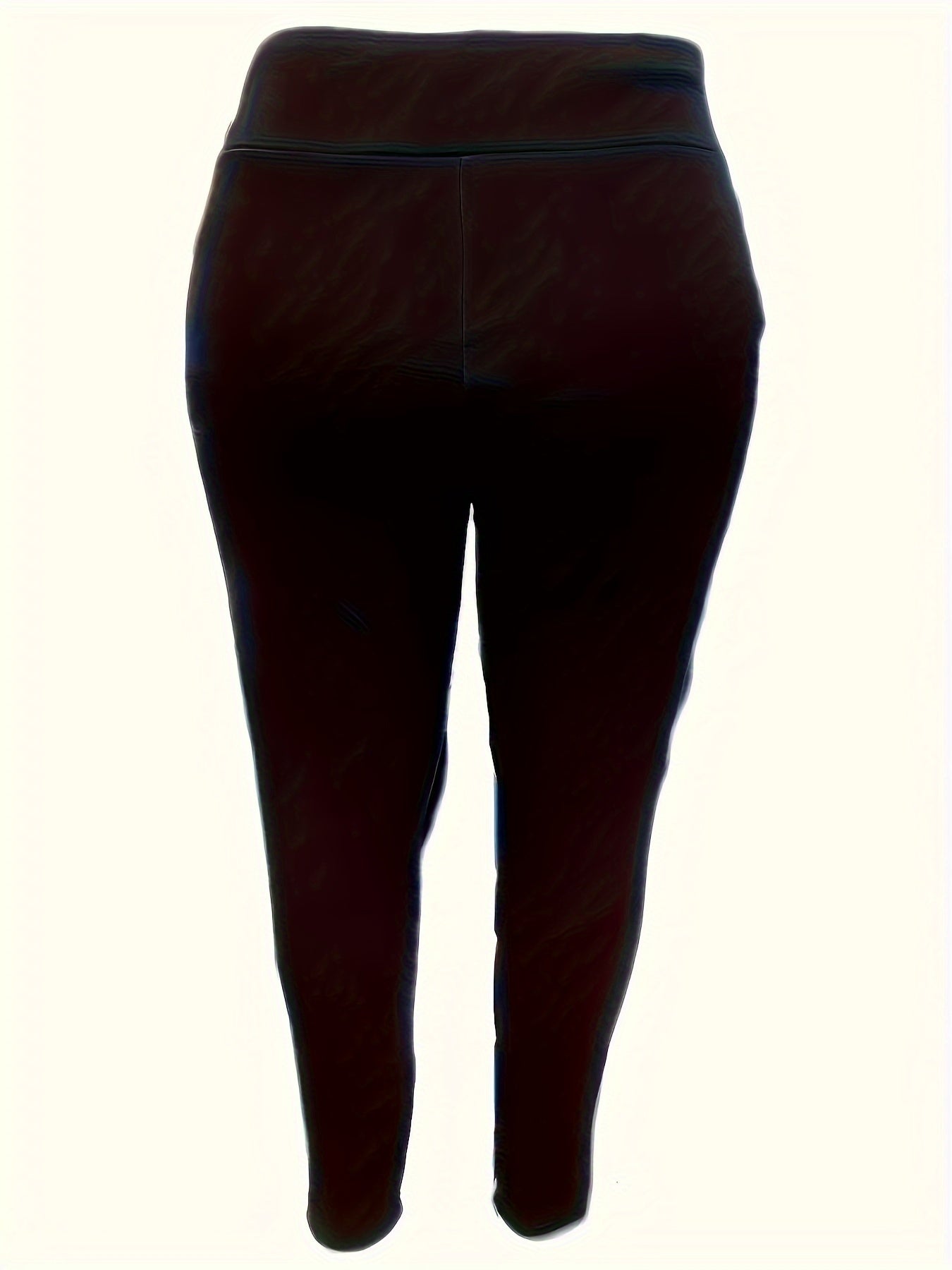 Plus Size Casual Pants, Women's Plus Solid Letter Patch Fleece Liner Slight Stretch Winter Leggings