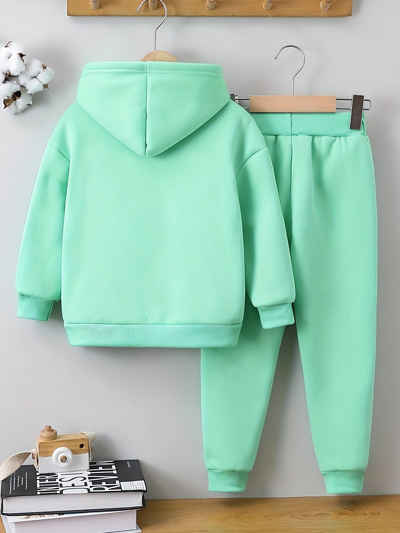 2Pcs Girls Fleece Thick Sports Hoodie And Pant Suit Casual Long Sleeve Hooded Sweatshirt Leggings Fall Outfits Sets For Autumn And Winter