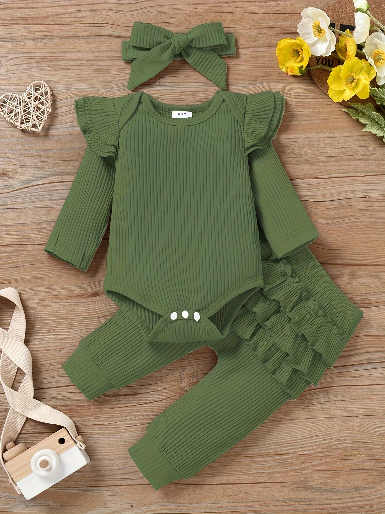 Baby Girl Clothes Newborn Romper Long Sleeve Infant Outfits 3Pcs Ruffle Tops + Pants + Headband 0-18 Months