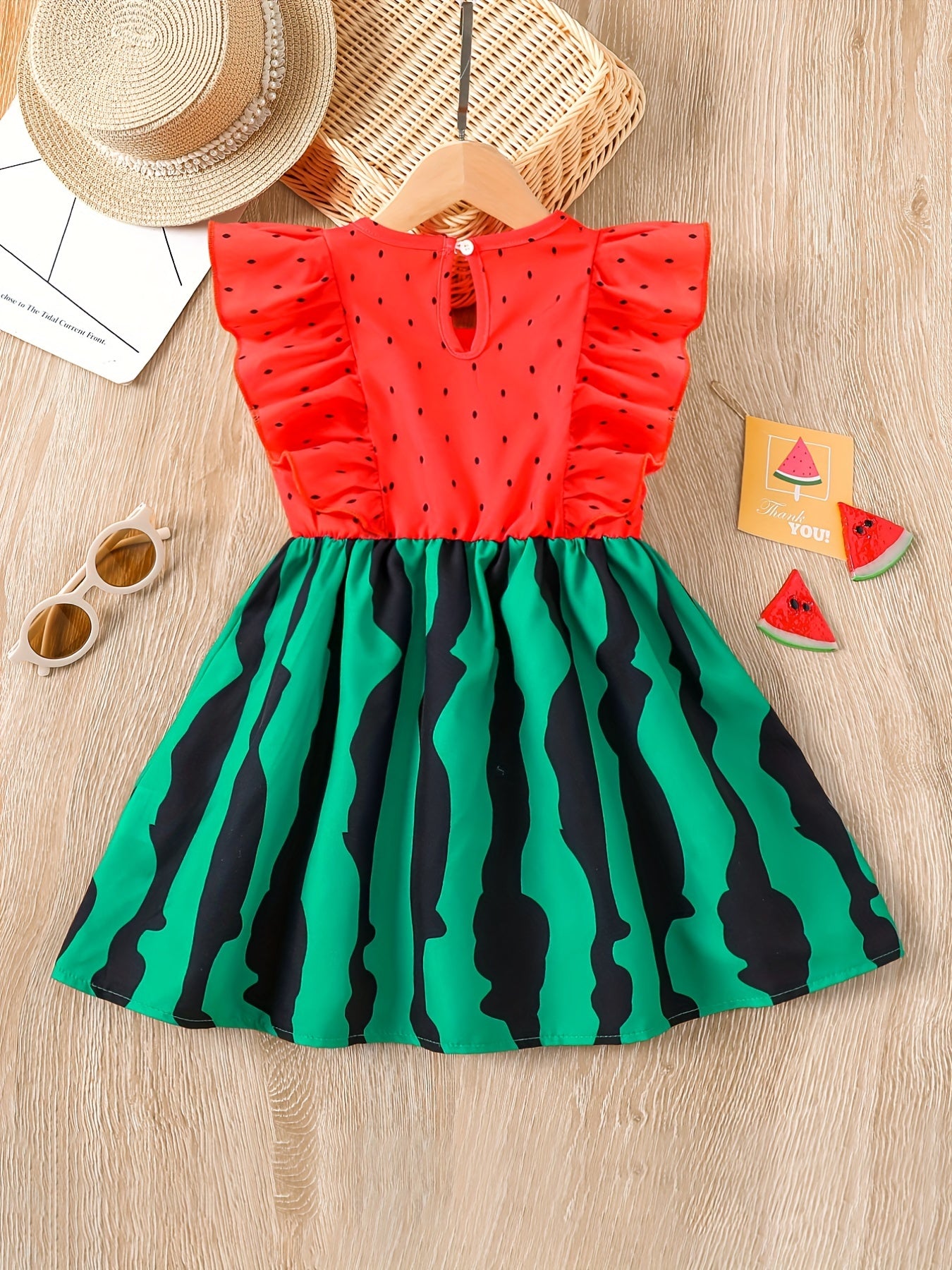 2pcs Girls Going Out Short Suit Heart Graphic Flutter Sleeve Top & Belted Waist Shorts Set Kids Summer Clothes