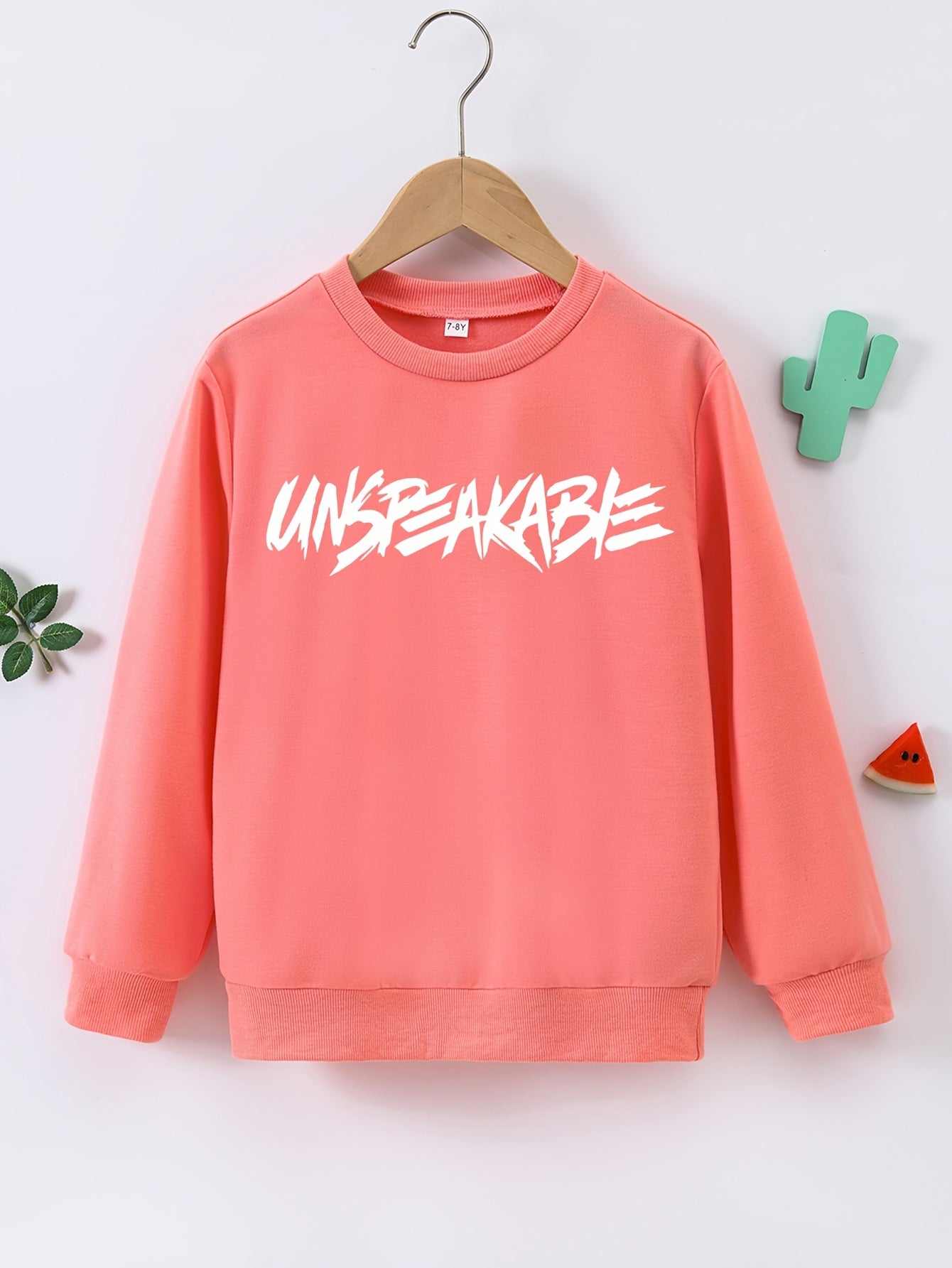 Trendy UNSPEAKABLE Letter Print Boys Casual Creative Pullover Sweatshirt, Long Sleeve Crew Neck Tops, Kids Clothing Outdoor
