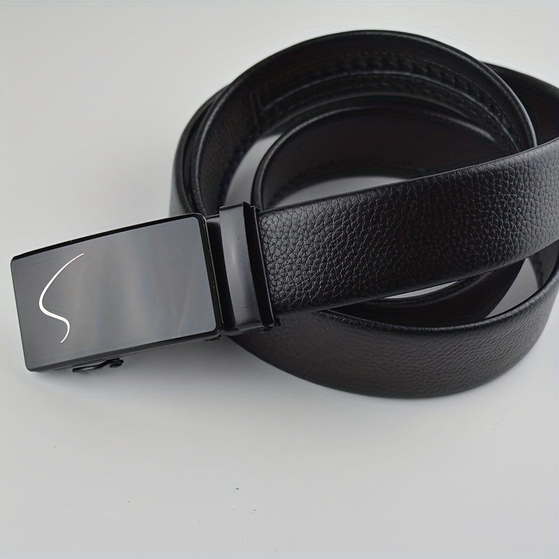 Men's Automatic Buckle Belt PU Leather Belt Business Suit Waist Strap Middle-aged Automatic Buckle Business Belt