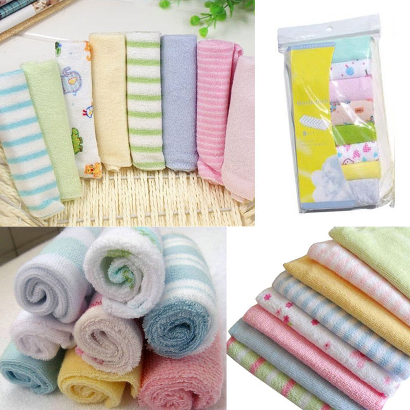 8pcs Baby Soft Cotton Towels, Infant Bath Washcloths, Kids  Bathing Feeding Baby Wipes Cloths