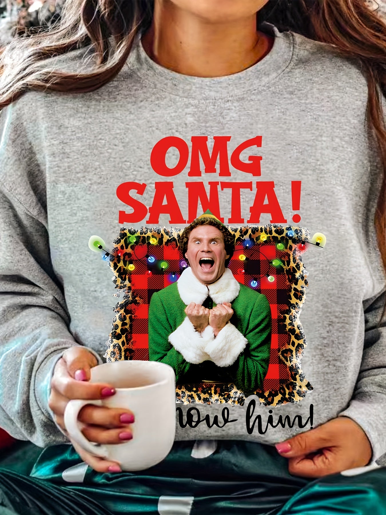 Christmas Print Sweatshirt, Casual Long Sleeve Crew Neck Sweatshirt, Women's Clothing