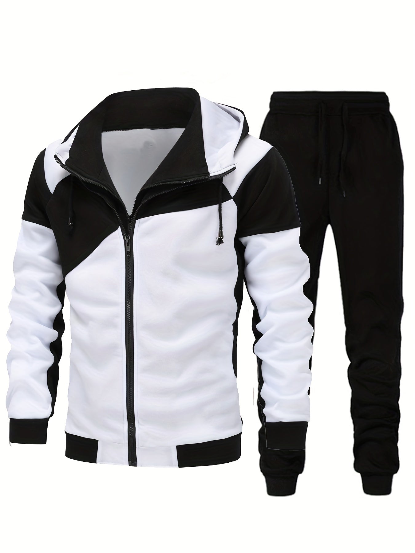 Classic Color Block Men's Athletic 2Pcs Tracksuit Set Casual Full-Zip Sweatsuits Long Sleeve Jacket And Jogging Pants Set For Gym Workout Running