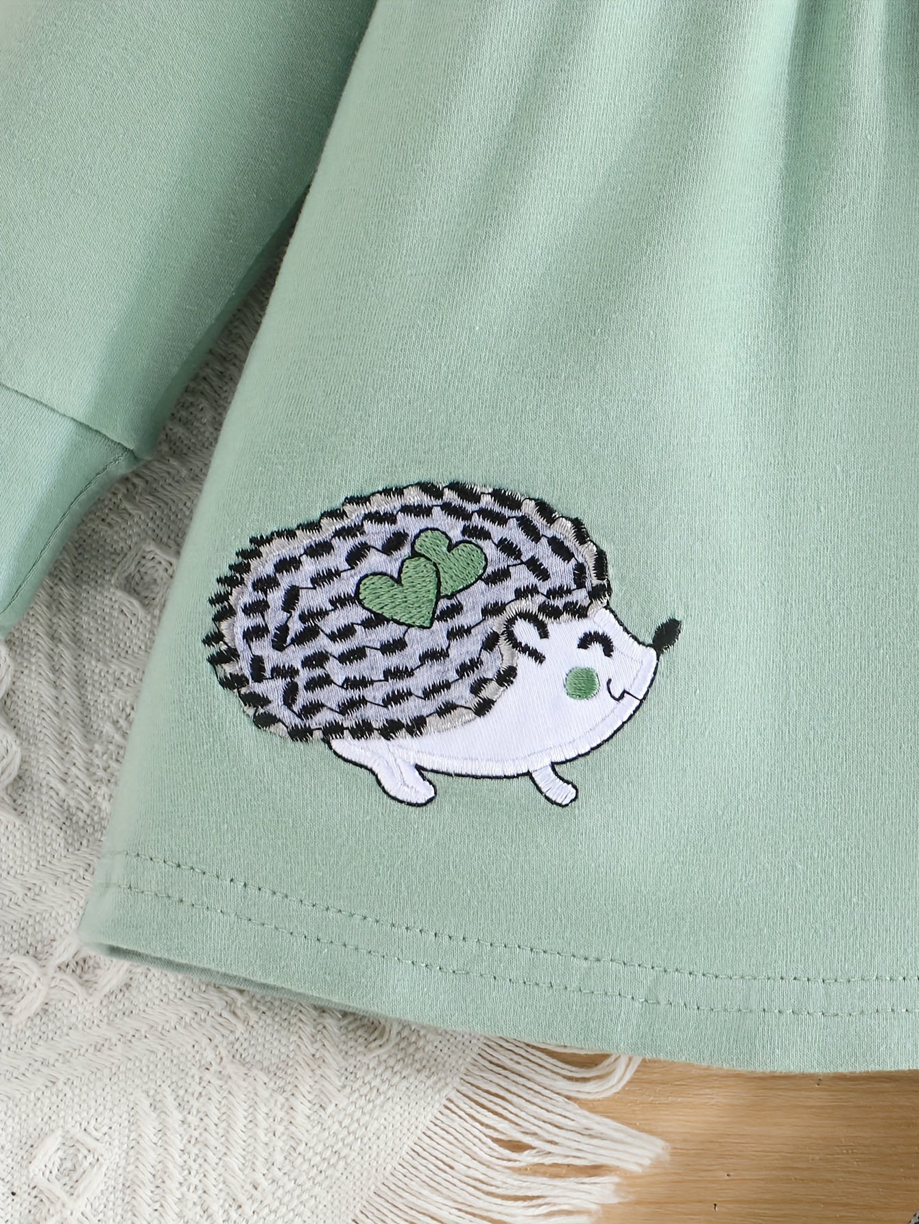 Girls Cute Hedgehog Print Long Sleeve Bow Sweatshirt Dress & Full Print Pants 2pcs Set