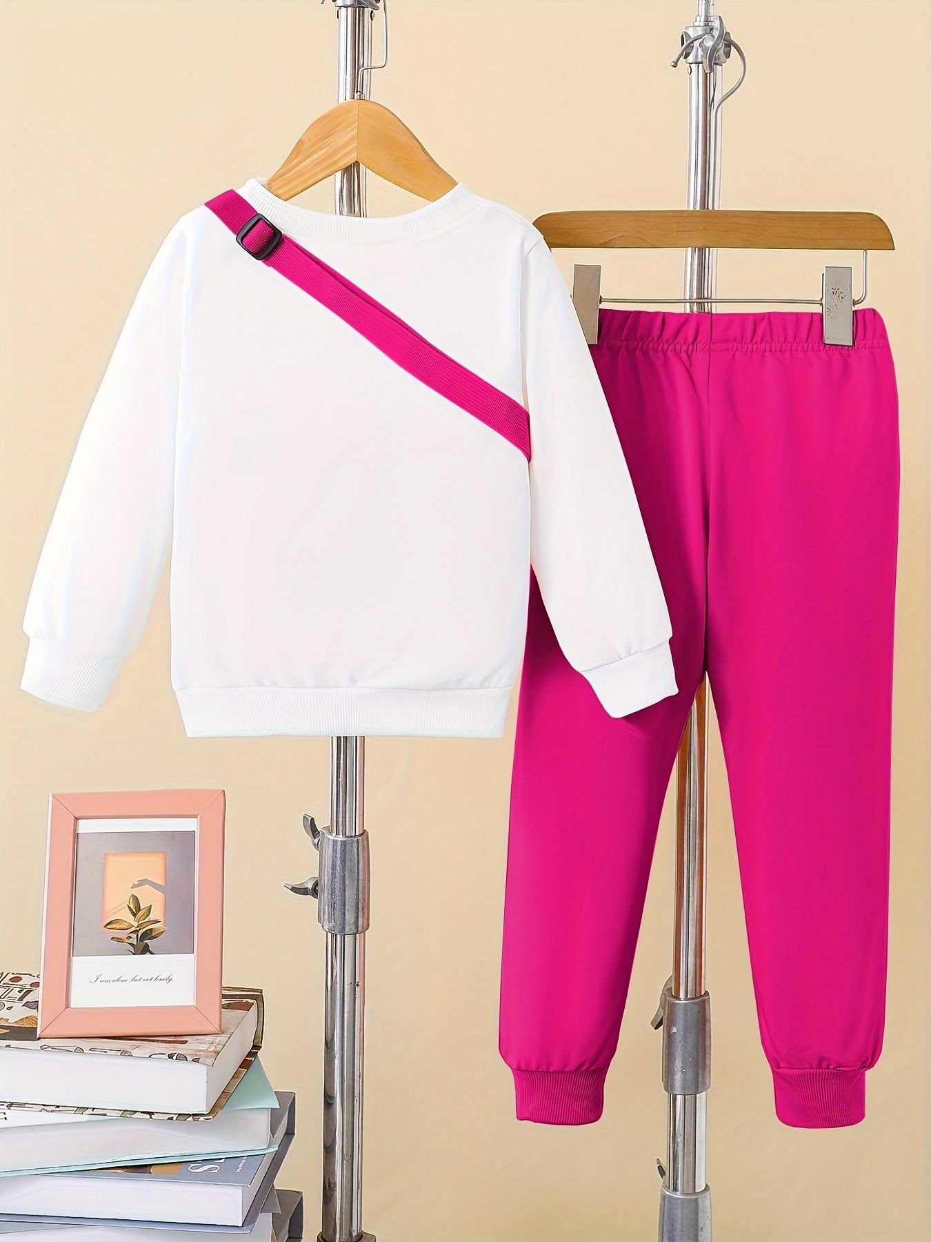 Girls 3pcs Trendy Sets, Solid Sweatshirt & Jogger Pants & Bag Sets Kids Clothes For Autumn Sports