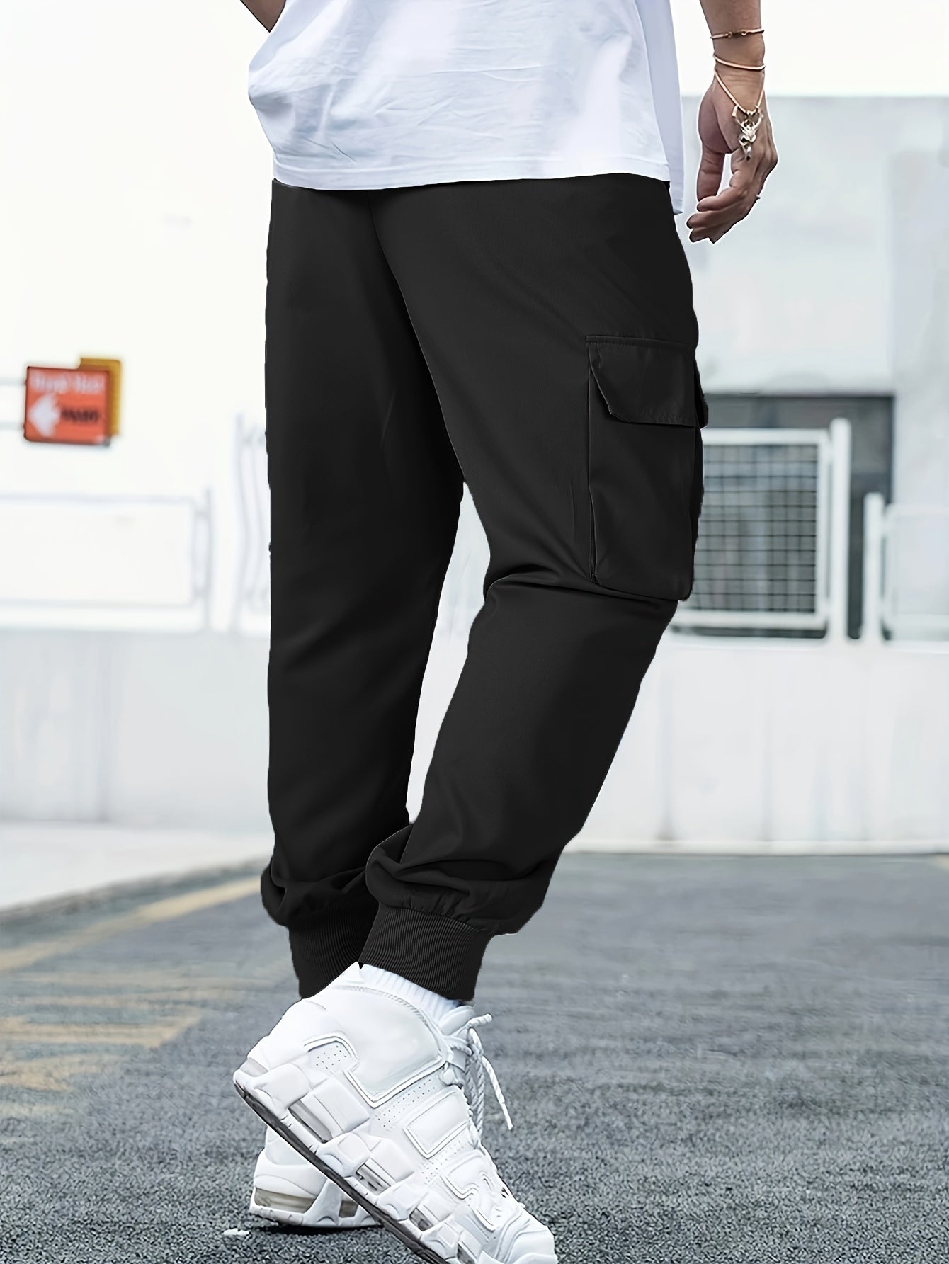Tech Wear Multi Pocket Harem Pants, Men's Casual Stretch Waist Drawstring Cargo Pants