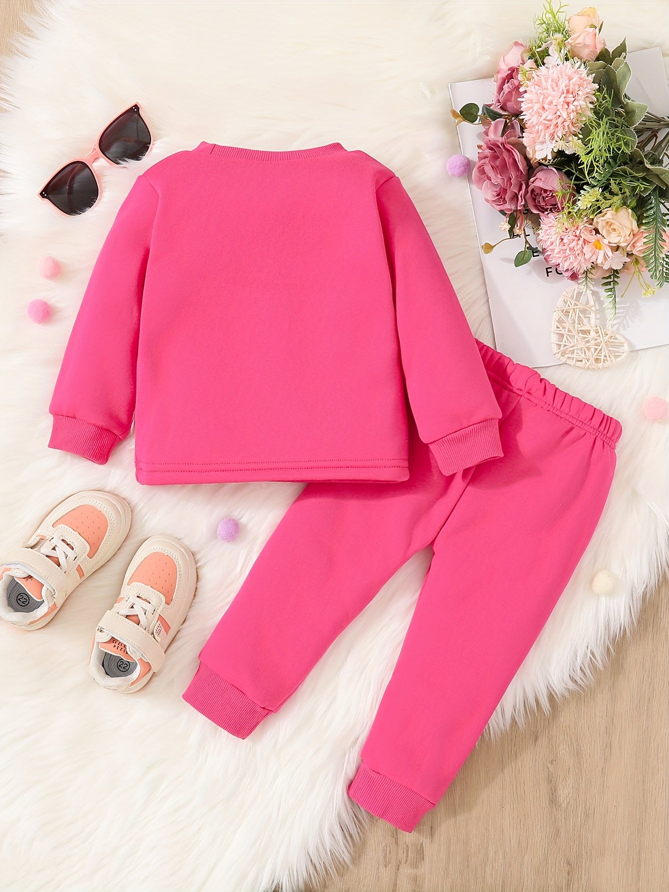 Baby Girls Casual Long Sleeve Thickened Sweatshirt Set, P Letter Print Fashion Sweatshirt + Simple Trousers For Autumn And Winter