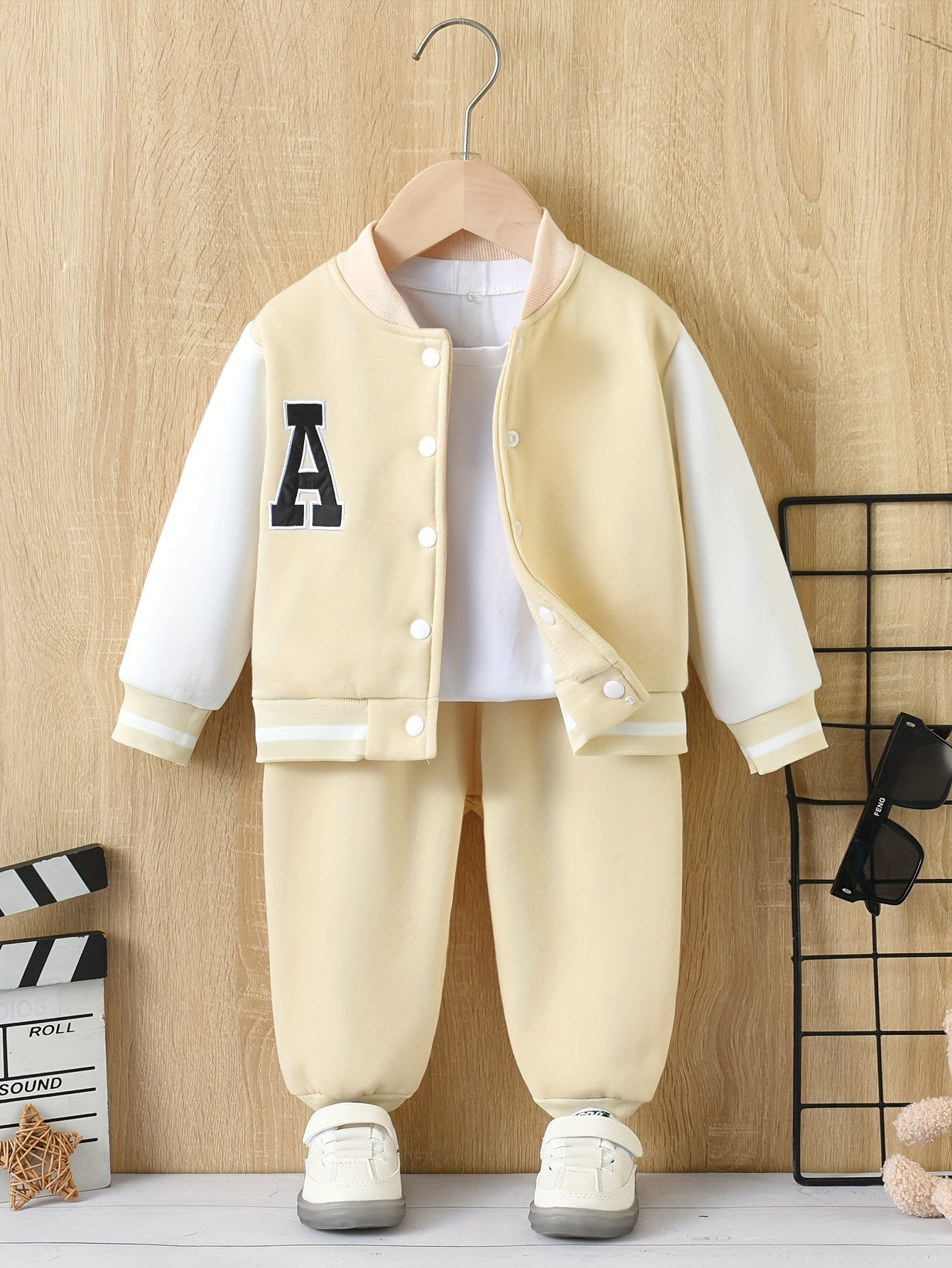 Baby Boys Autumn Winter New Stylish Outfits, Sports Baseball Coat Top Trousers Set Kids Clothes
