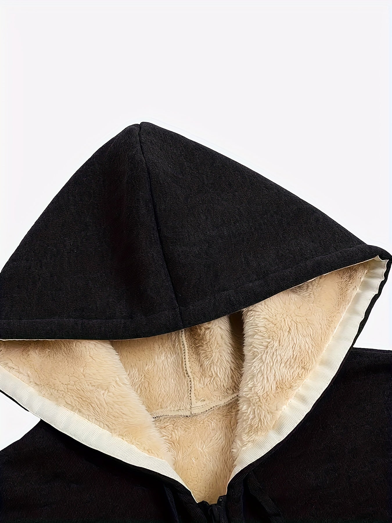 Plus Size Casual Coat, Women's Plus Solid Liner Fleece Hooded Long Sleeve Zip Up Coat With Pockets