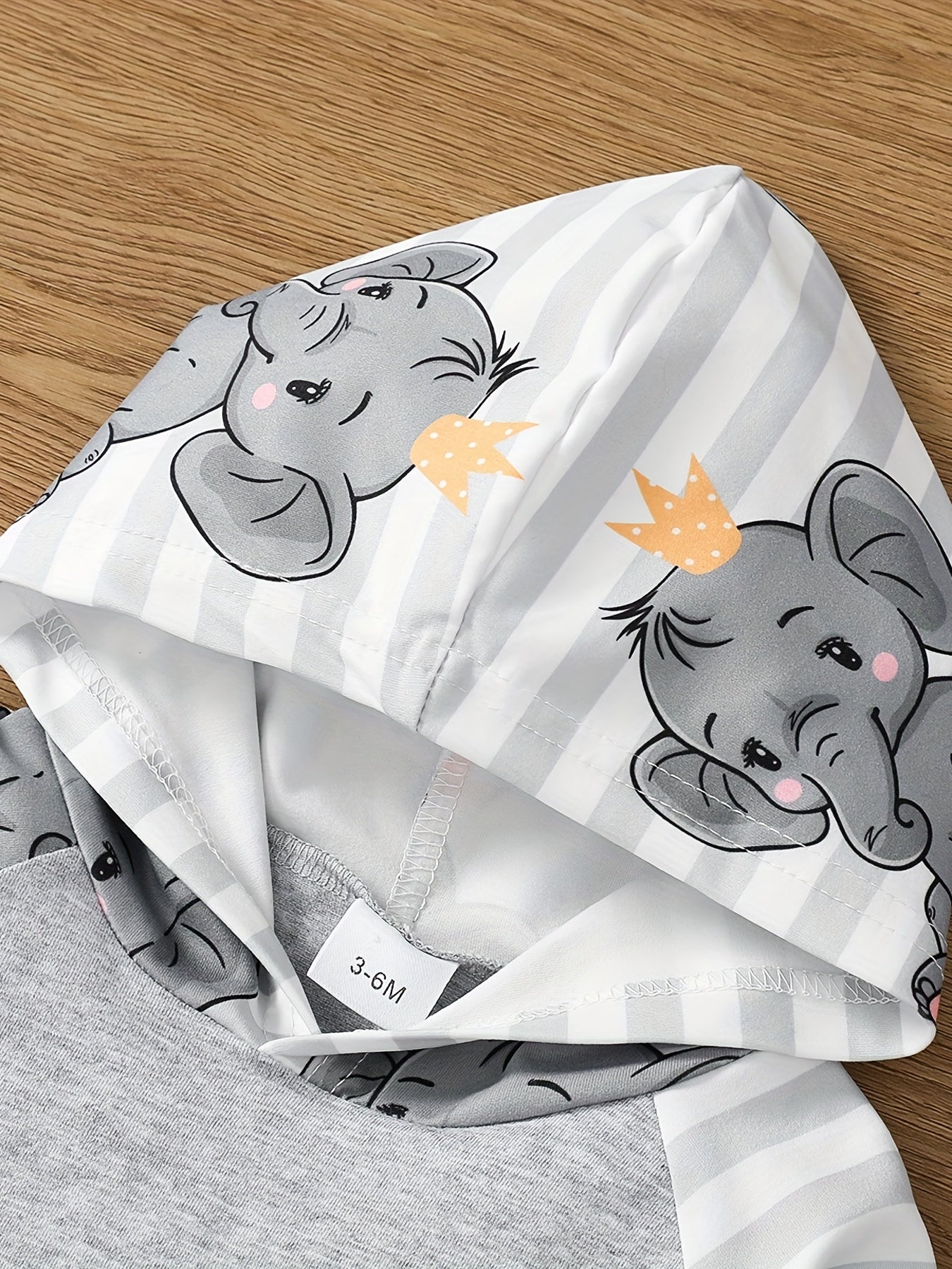 Baby Boy's Cute Elephant Cartoon Print Comfortable Long-sleeved Hooded Top + Pants Set