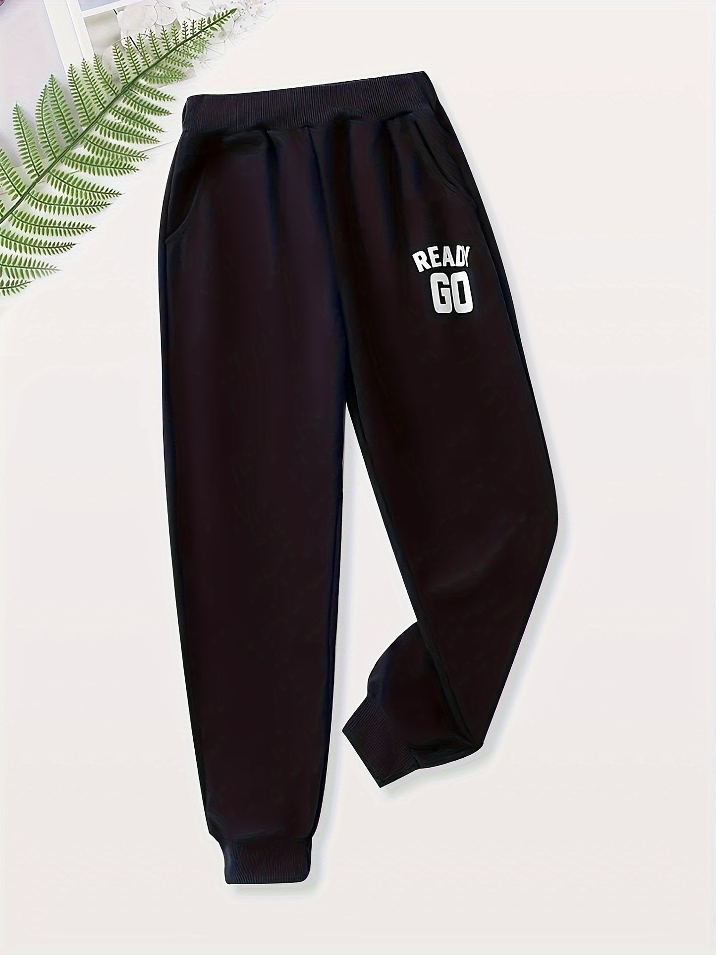 READY GO Letter Print Boys Casual Thin Comfortable Active Sweatpants, Breathable Jogger Sports Pants, Kids Clothes Outdoor