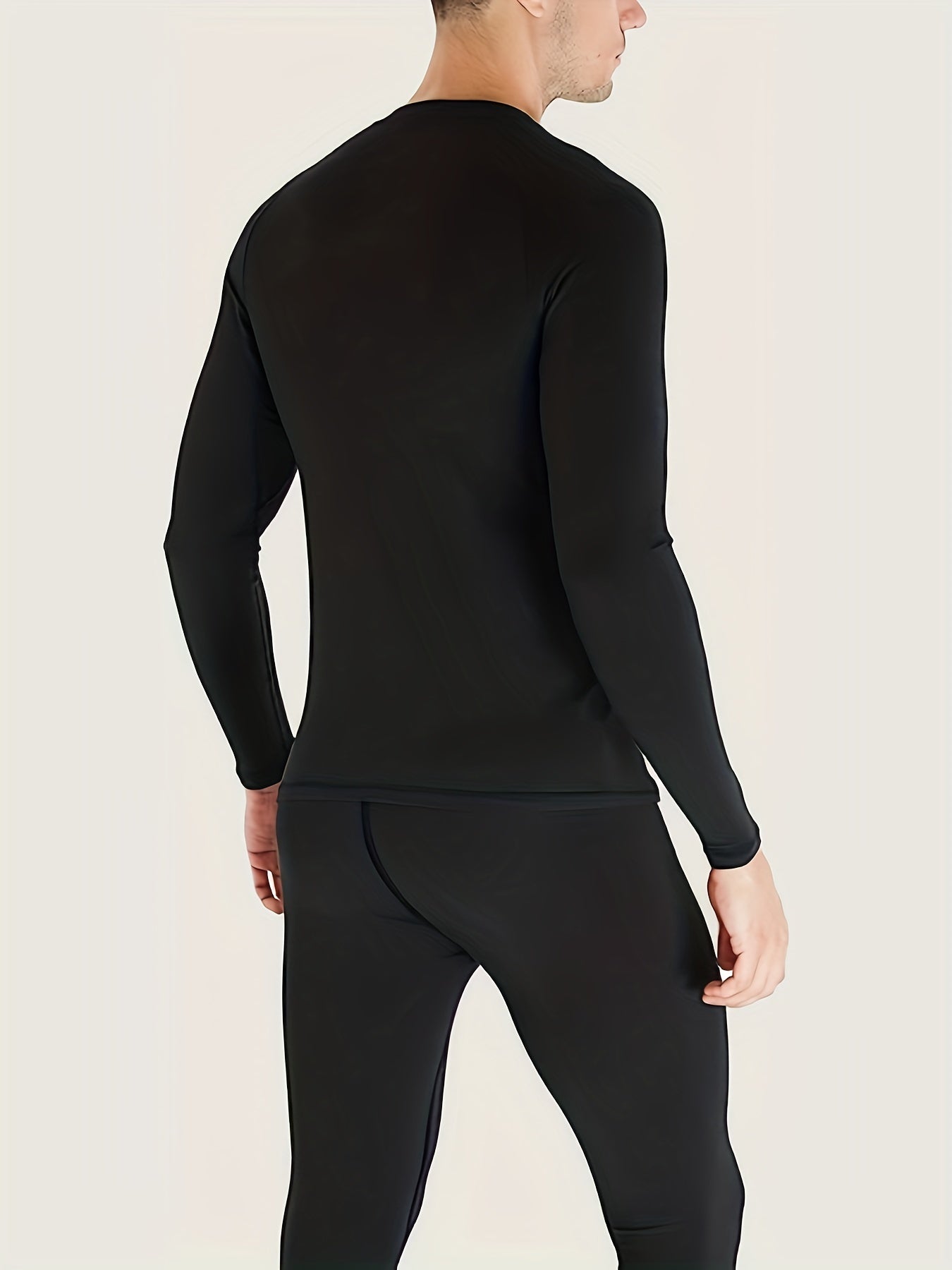 Solid Men's Long Sleeve Thermal Underwear Set For Winter