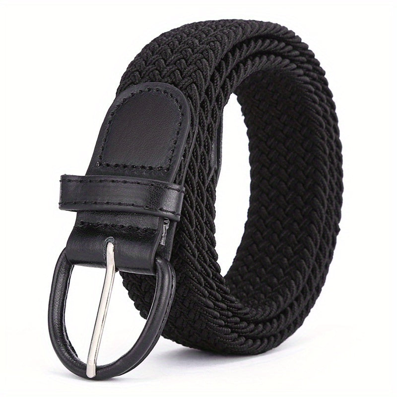 1pc Unisex Elastic Braided Belt Classic Pin Buckle Canvas Waist Belts Casual Jeans Pants Belt For Women & Men