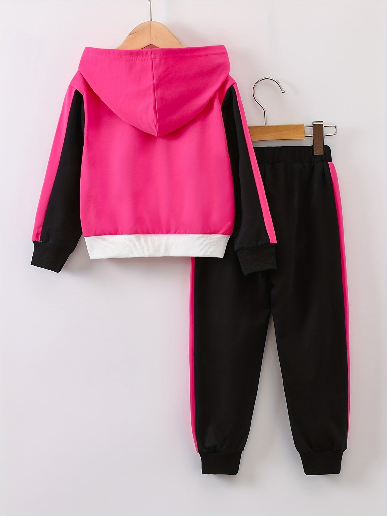 Girls Long Sleeve Hoodie & Sweatpants 2pcs Set Contrast Color Unicorn Print Casual Kids Clothes