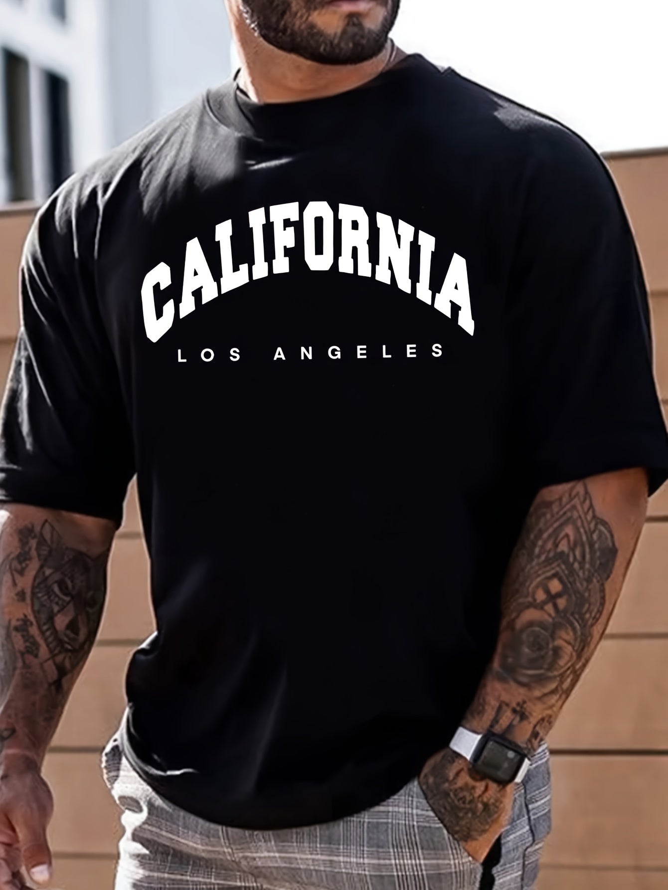 CALIFORNIA / Letter K  Print, Men's Graphic Design Crew Neck Active T-shirt, Casual Comfy Tees Tshirts For Summer, Men's Clothing Tops For Daily Vacation Workout Running Training
