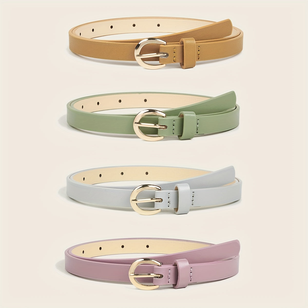 4pcs/set Oval Pin Buckle Belt Classic Solid Color PU Belt Vintage Simple Jeans Pants Belt For Women