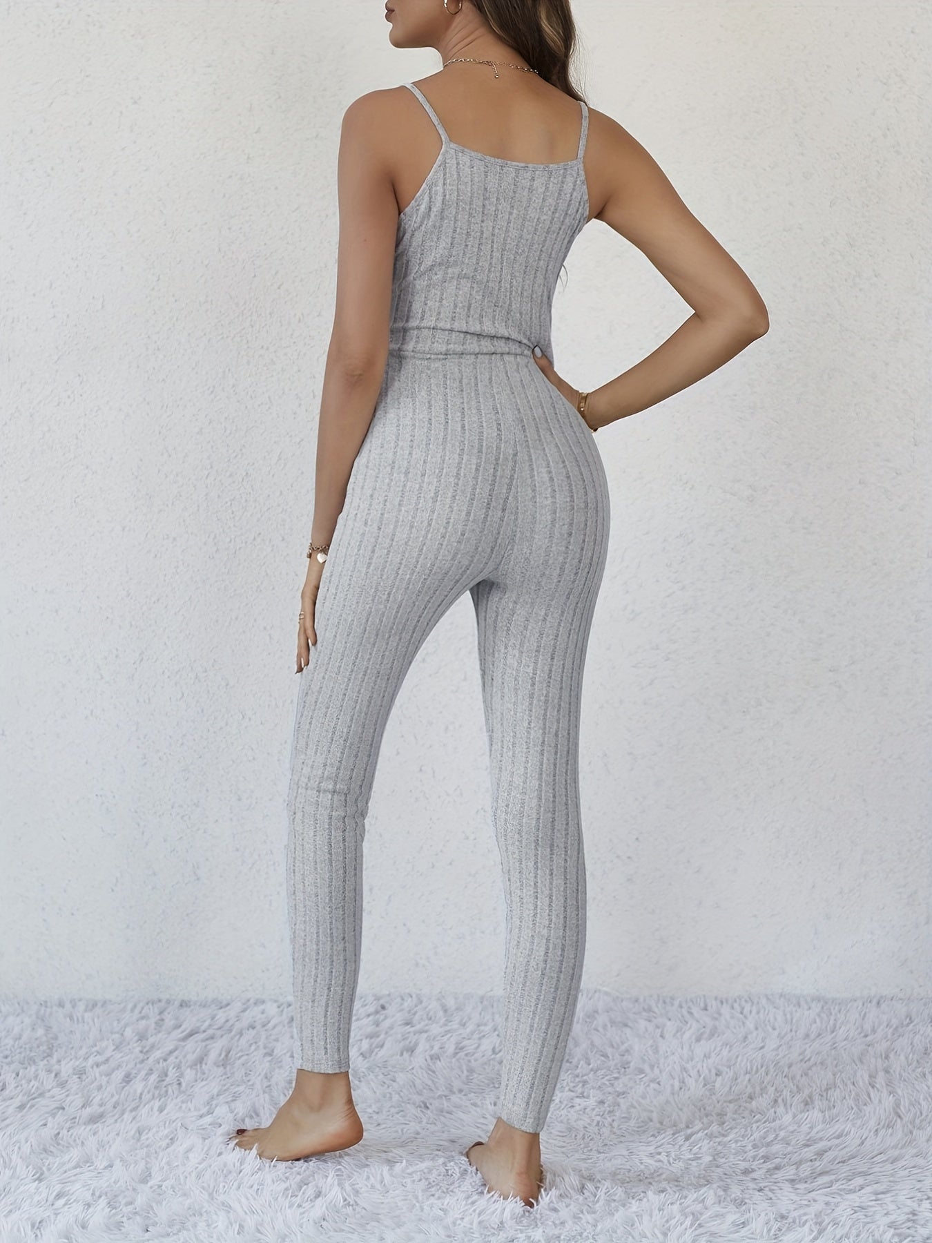 Solid Spaghetti Strap Jumpsuit, Sexy Sleeveless Skinny Jumpsuit, Women's Clothing