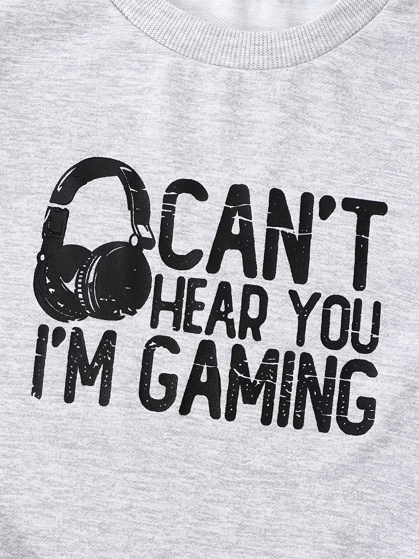 Earphone Print Kid's Sweatshirt, CAN'T HEAR YOU, I'M GAMING Print Causal Long Sleeve Top, Boy's Clothes For Spring Fall Winter