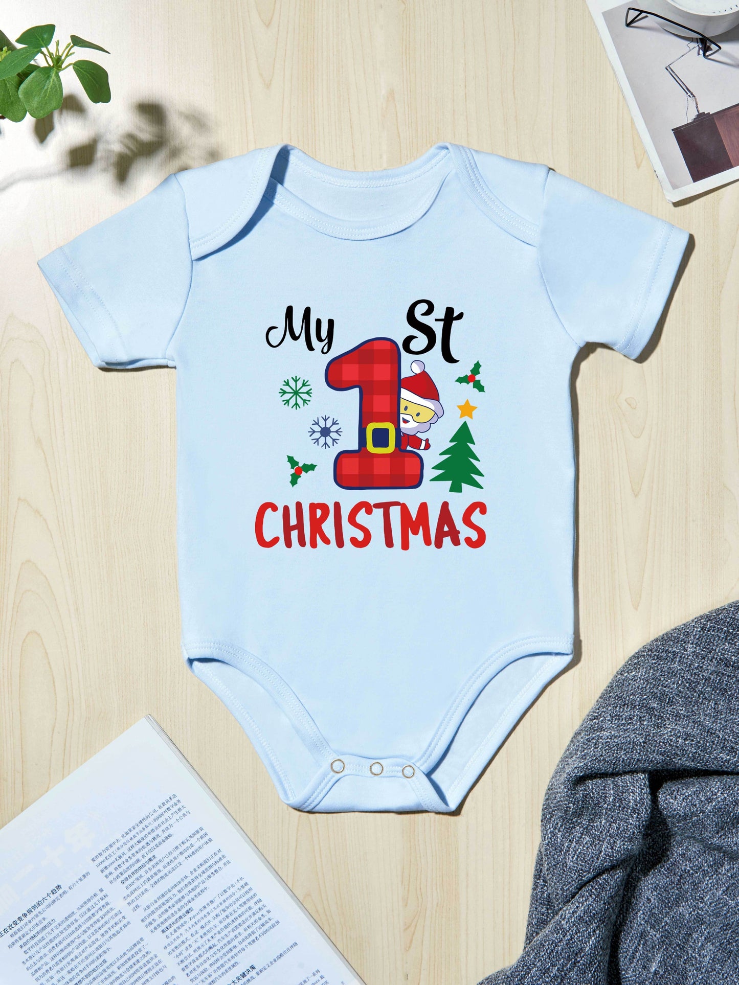 Christmas Baby Clothes Newborn Onesie For Baby Boys And Girls Cute Cartoon Letter Print Short Sleeve Romper