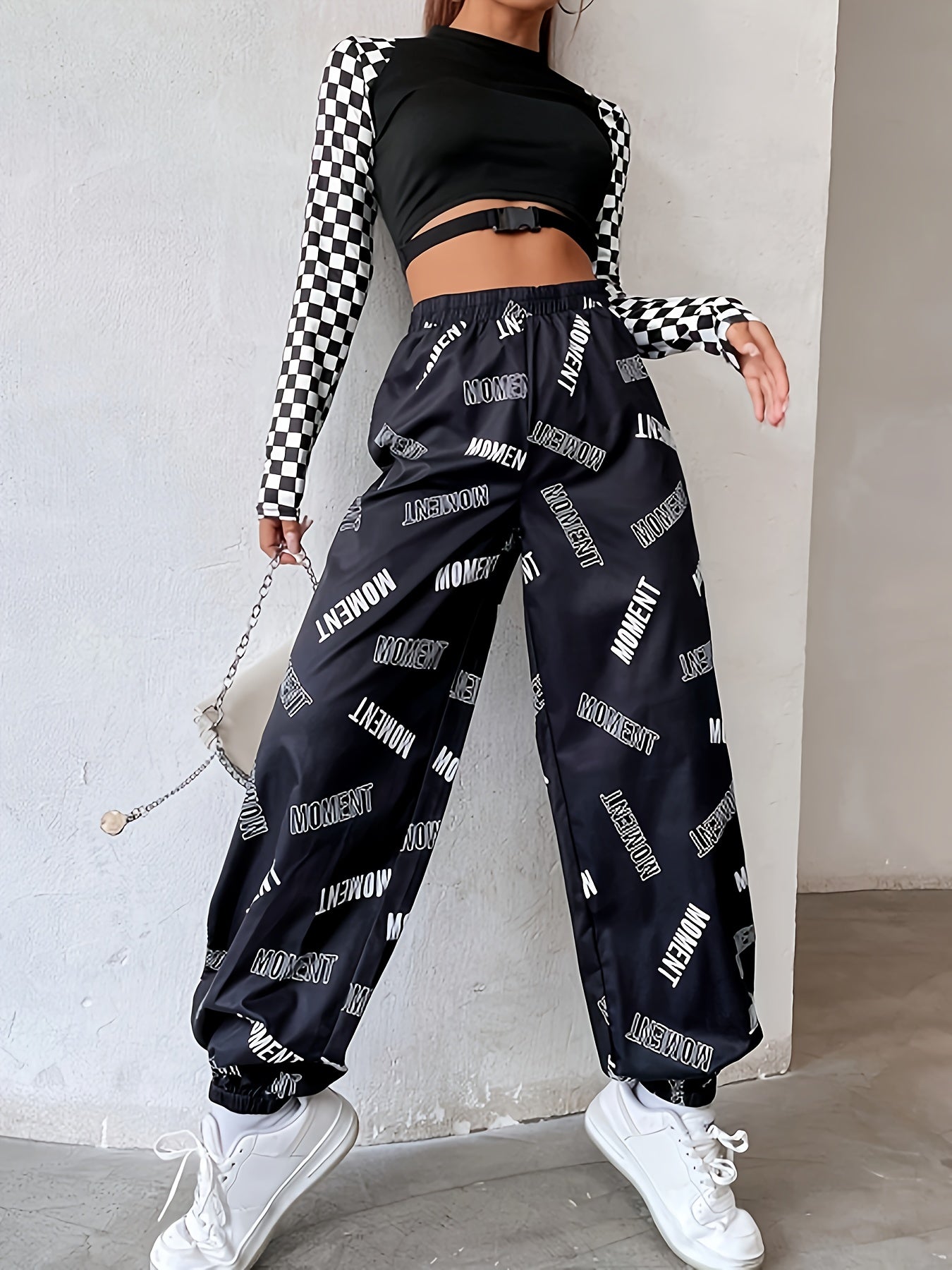 Letter Print Baggy Joggers, Casual Elastic Waist Pants, Women's Clothing