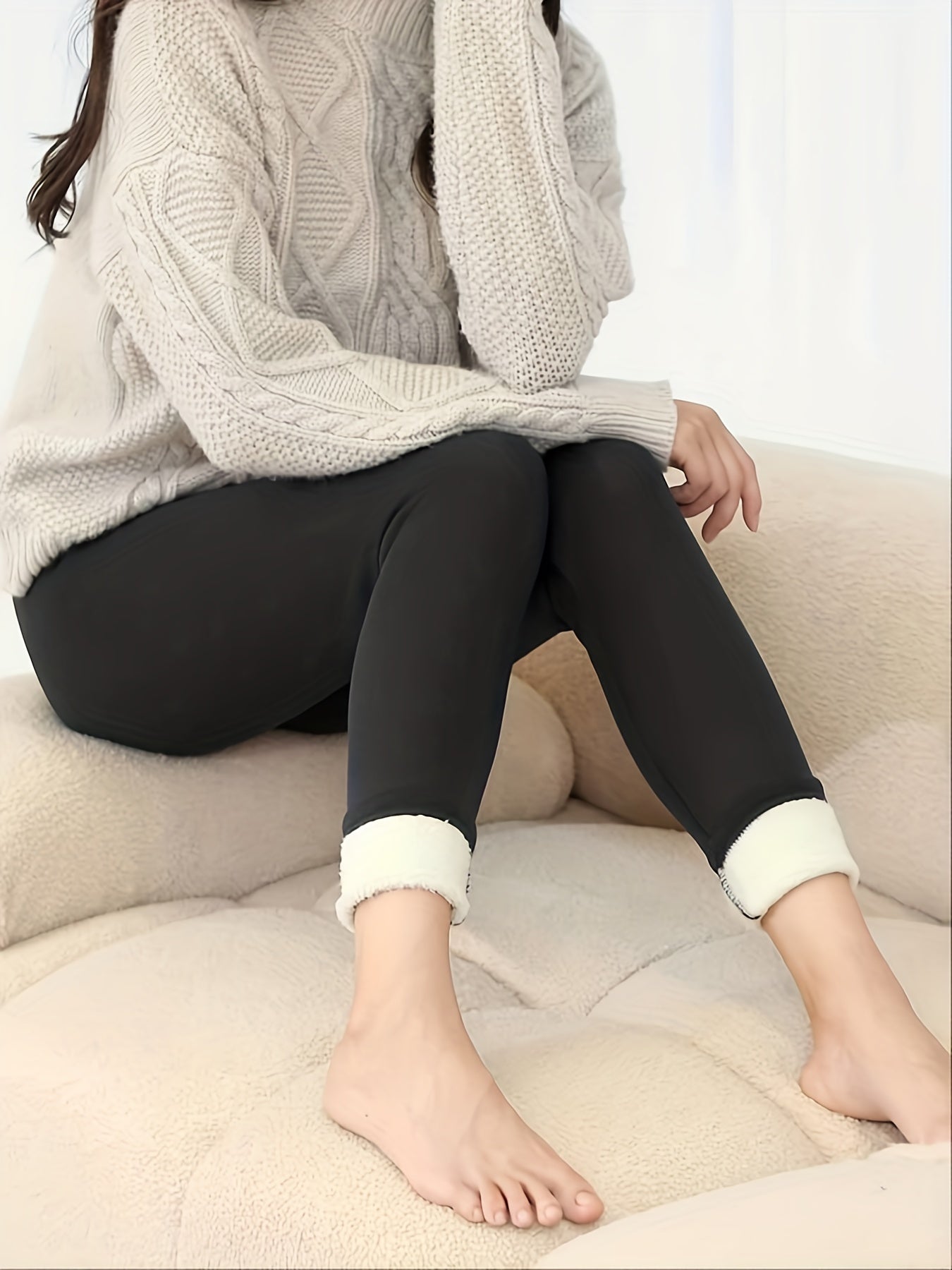 Cozy Plush-Lined Leggings for Women - High-Waisted, Stretchy, and Comfortable