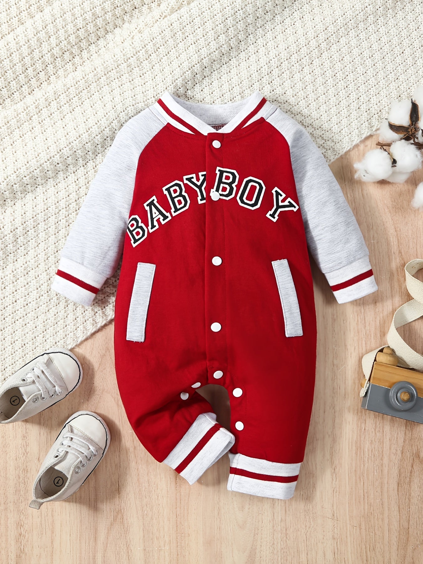 Baby Boy's Cute Thermal Romper With Letter Print For Spring Fall Party