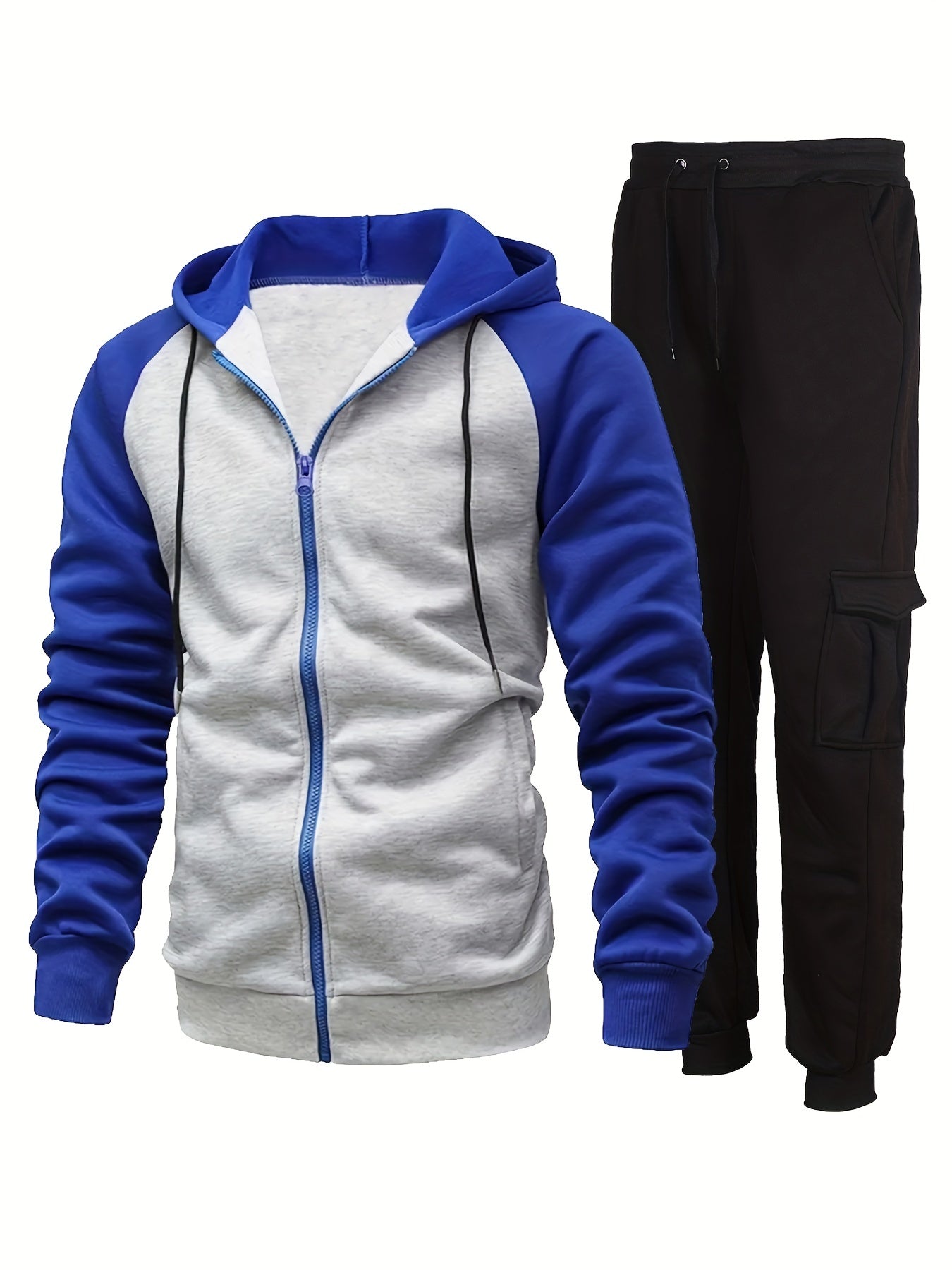 Classic Men's Athletic 2Pcs Tracksuit Set Casual Full-Zip Sweatsuits Long Sleeve Hoodie And Jogging Pants Set For Gym Workout Running