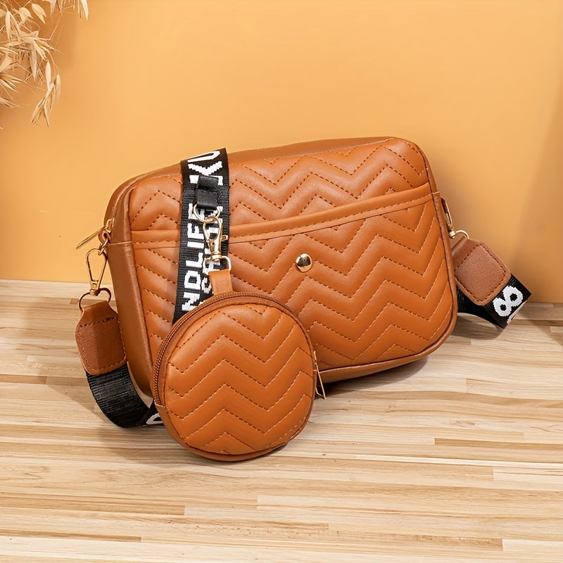 Fashion Quilted Crossbody Bag, Elegant PU Shoulder Bag, Women's Casual Handbag & Coin Purse