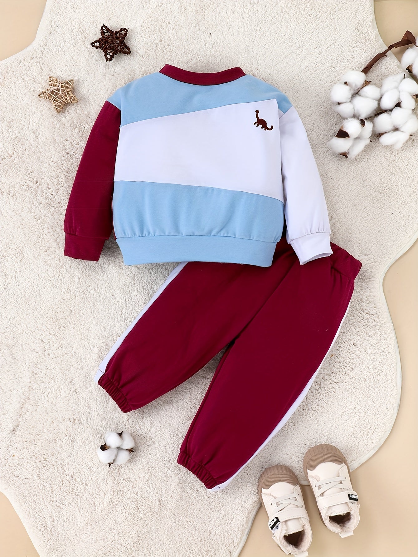 Baby's Casual 2pcs, Trendy Color Block Stitching Comfortable Sportswear, Child's Pullover Top & Pants Set