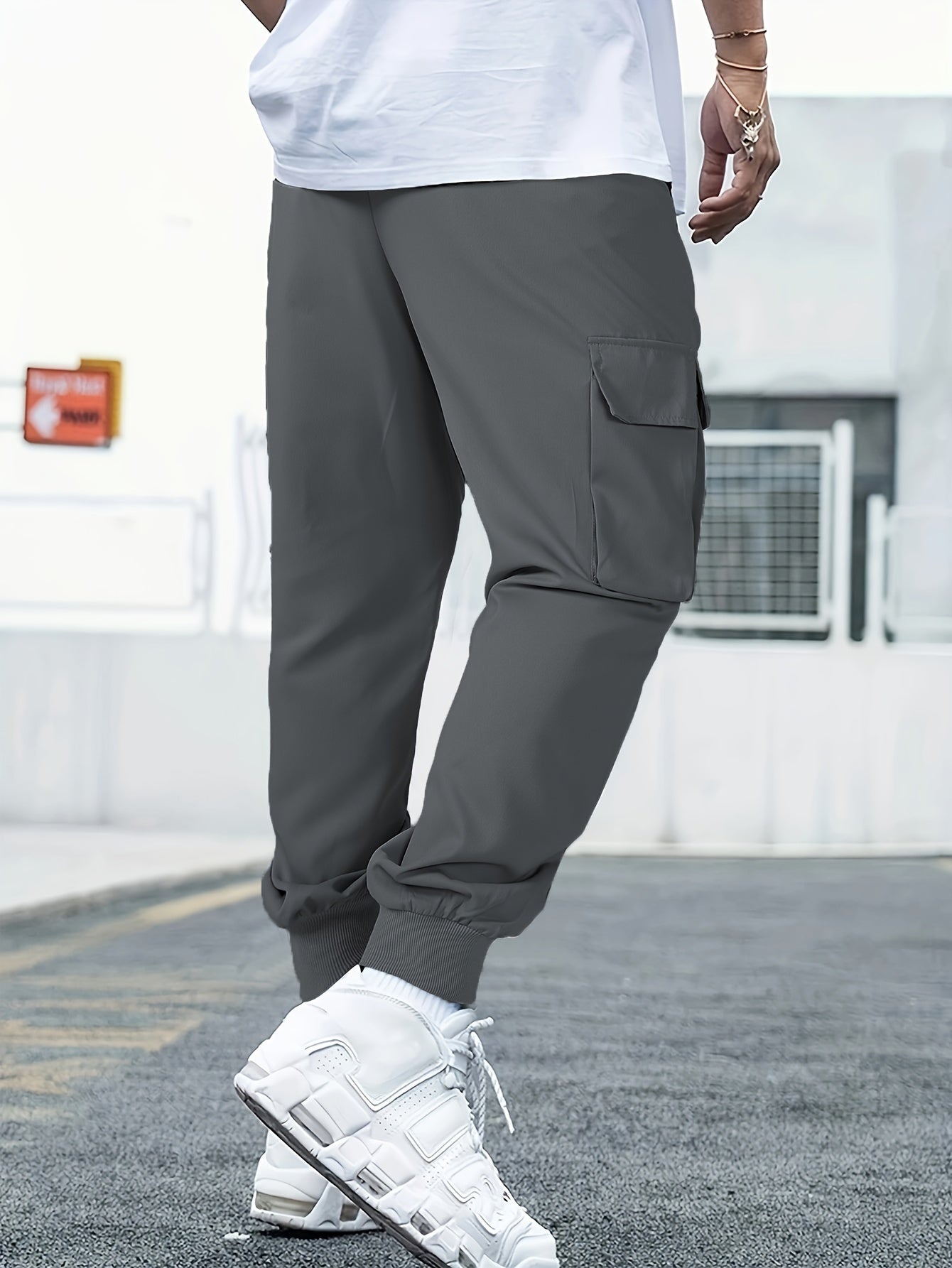 Tech Wear Multi Pocket Harem Pants, Men's Casual Stretch Waist Drawstring Cargo Pants