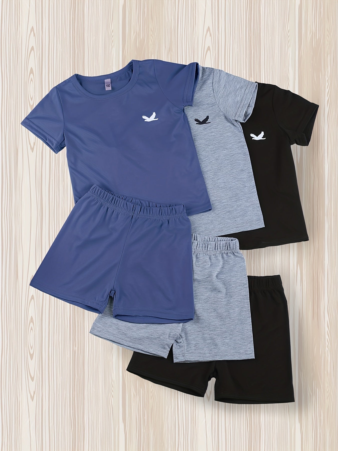 3pcs Boys Pigeon Outfit Shorts & T-shirt Short Sleeves Crew Neck Casual Summer Kids Clothes